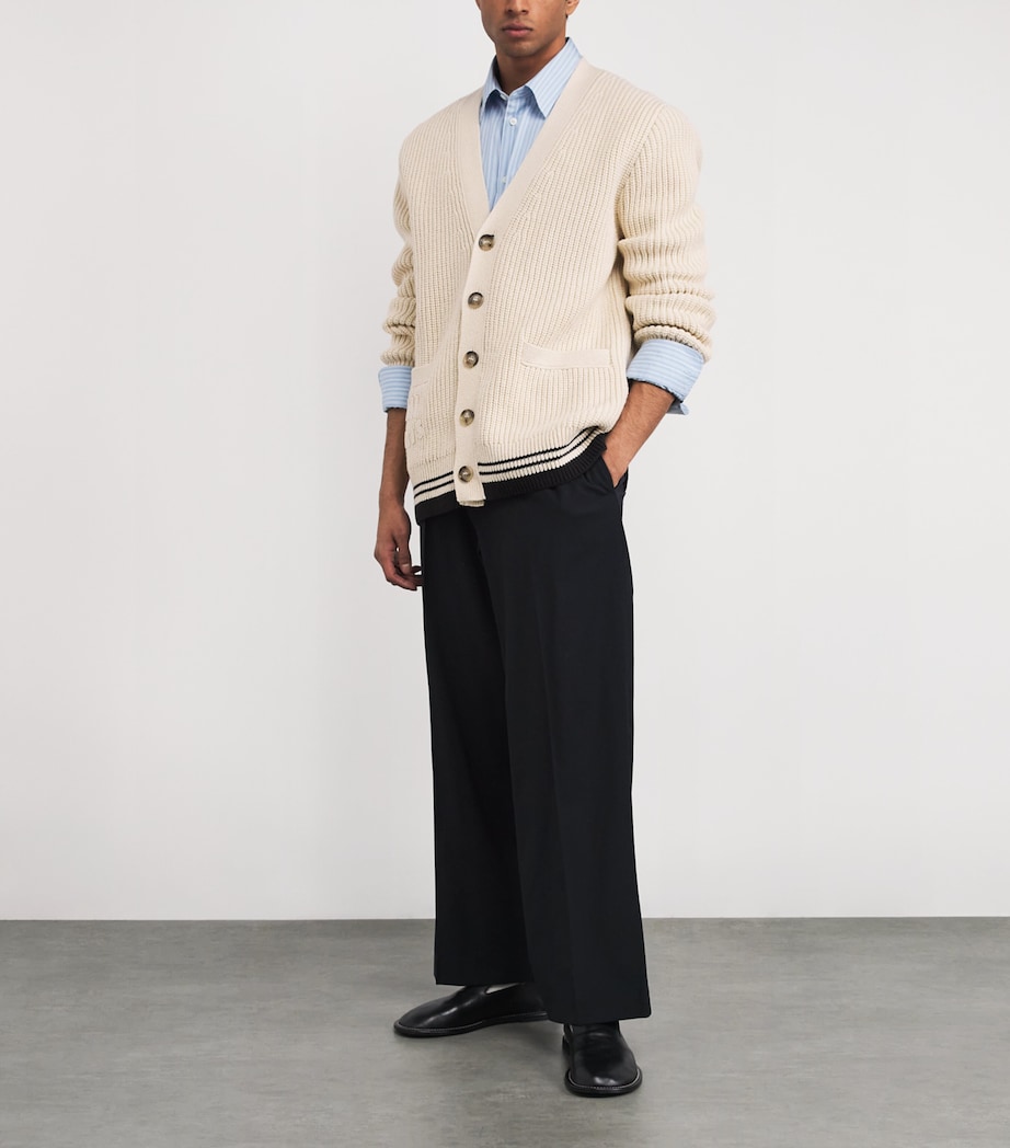 Wool Ribbed Logo Cardigan 136 BLANC CREME Image 2