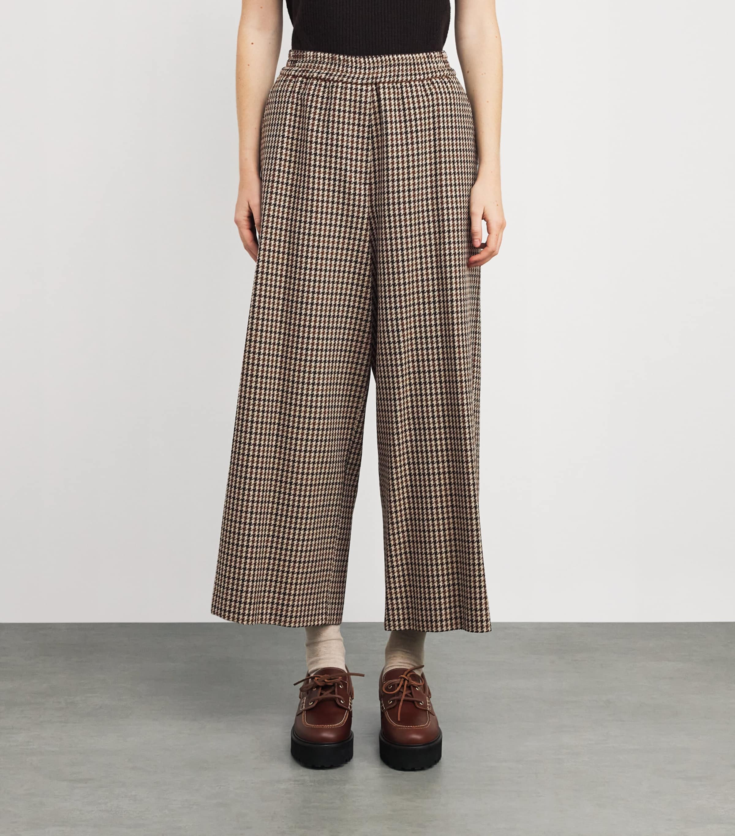 Virgin Wool-Cotton Houndstooth Trousers WINE-COLOURED Image 3
