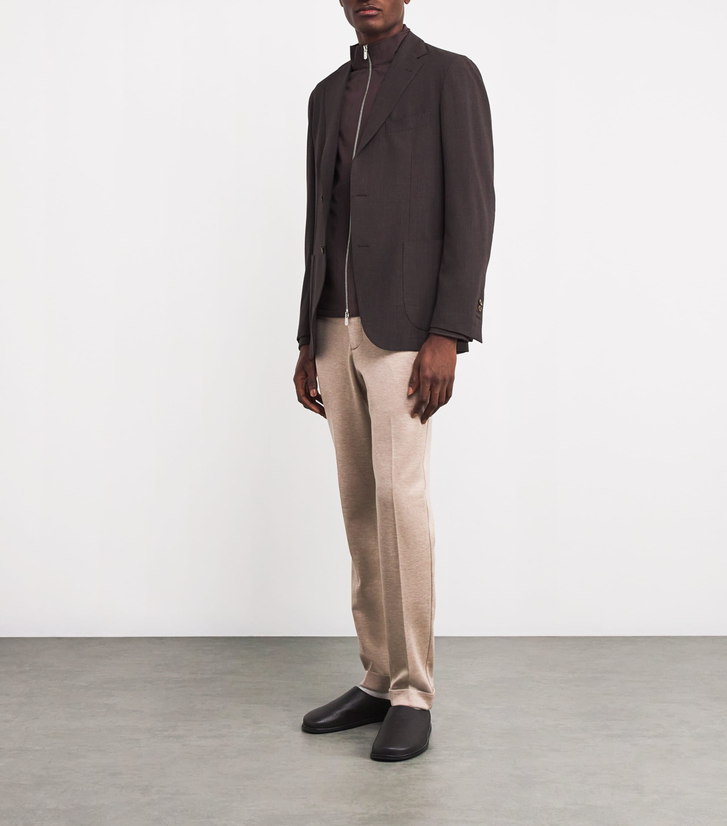 Wool Zip-Up Technical Jacket 04 BROWN Image 2