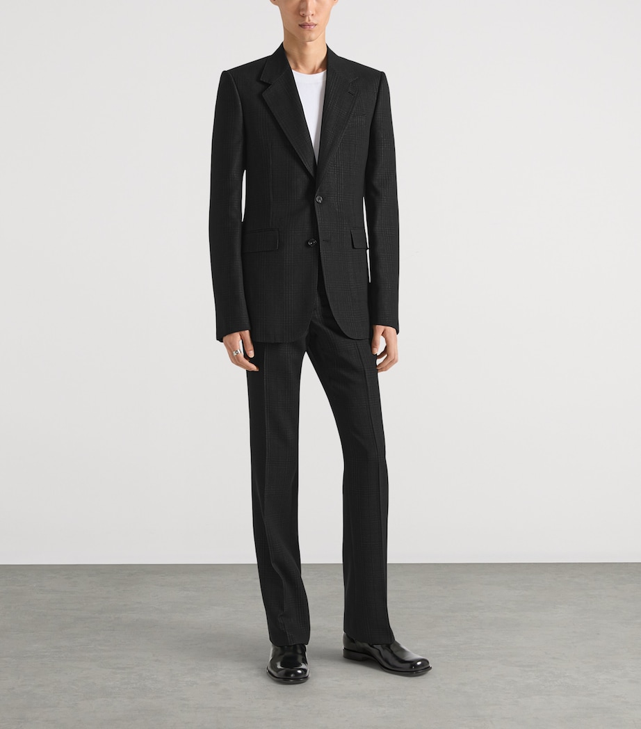 Wool-Blend Check Straight Trousers BLACK/GREY Image 2