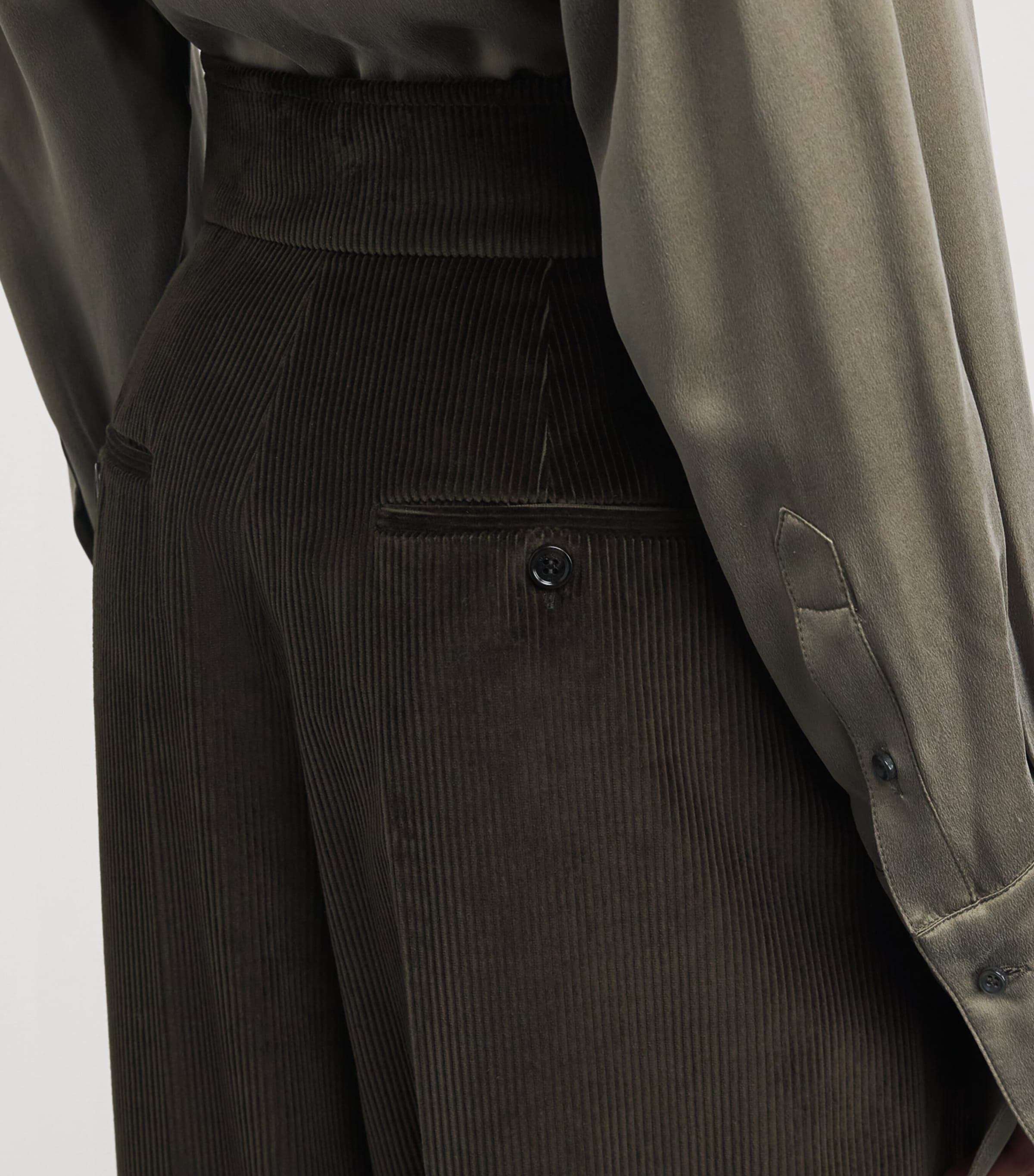 Corduroy Wide-Leg Trousers MOSS GREEN Image 6