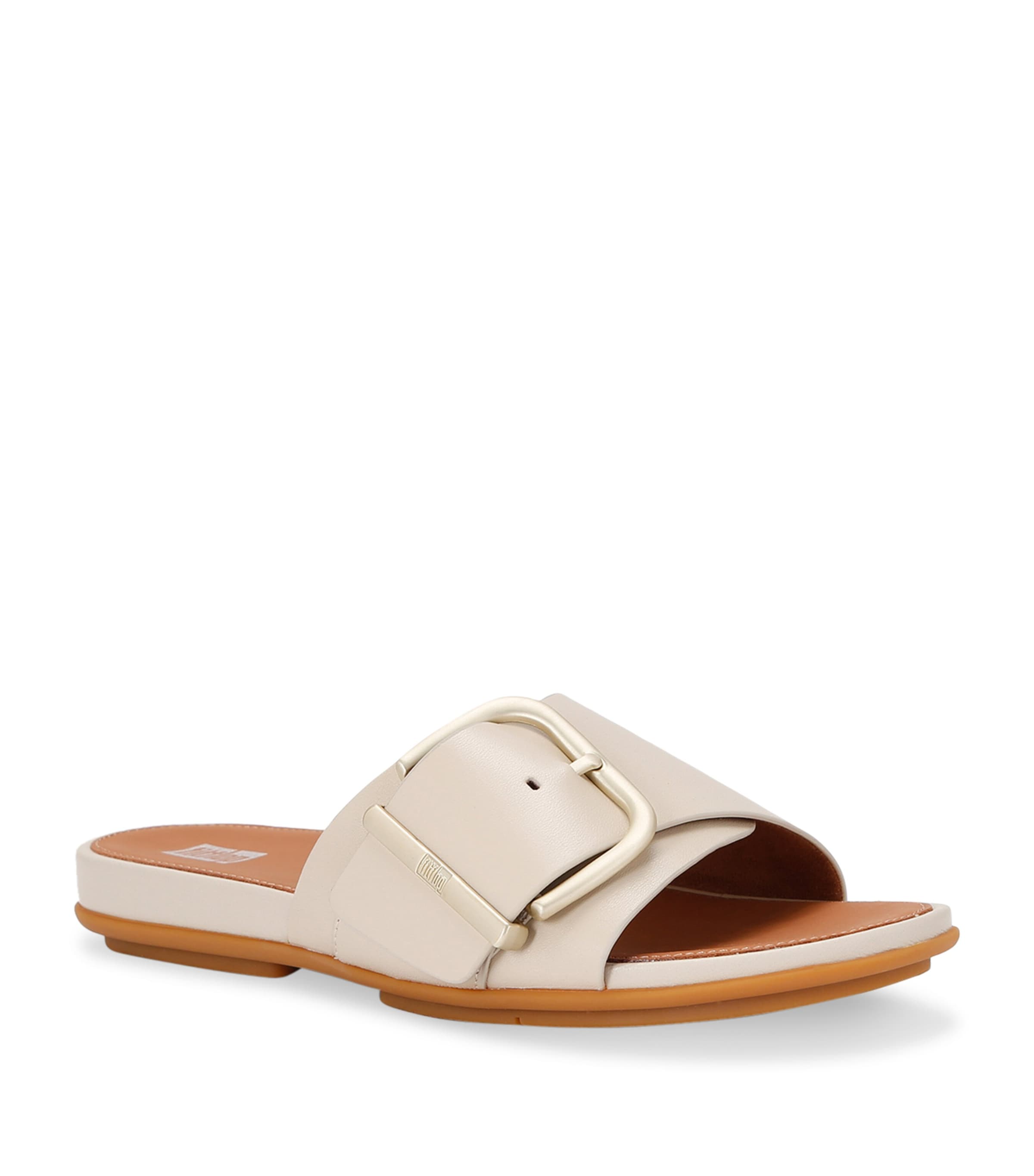 FitFlop Leather Gracie Slides Beige Image 3