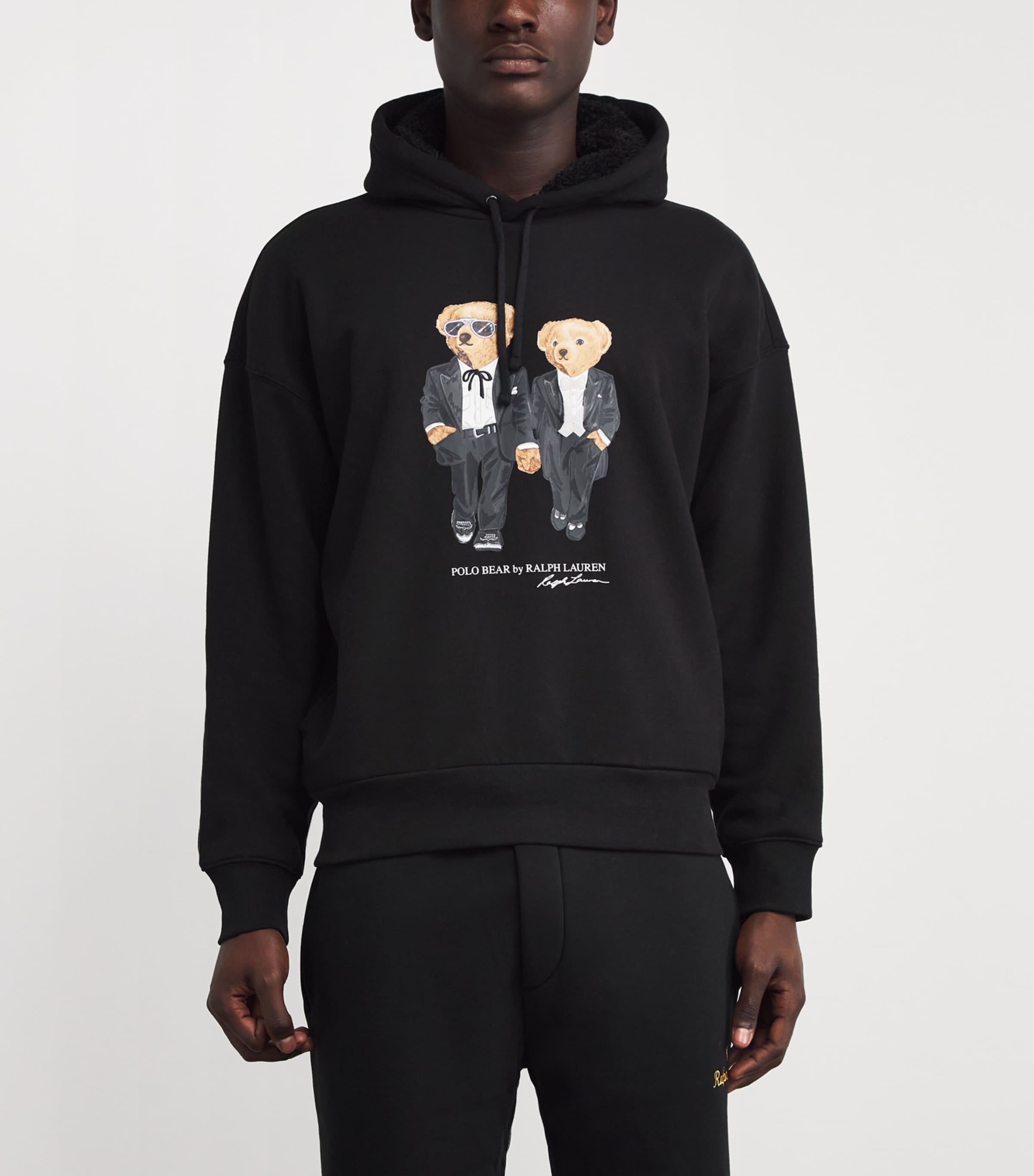 Cotton-Blend Ralph and Ricky Polo Bear Hoodie BLACK Image 3