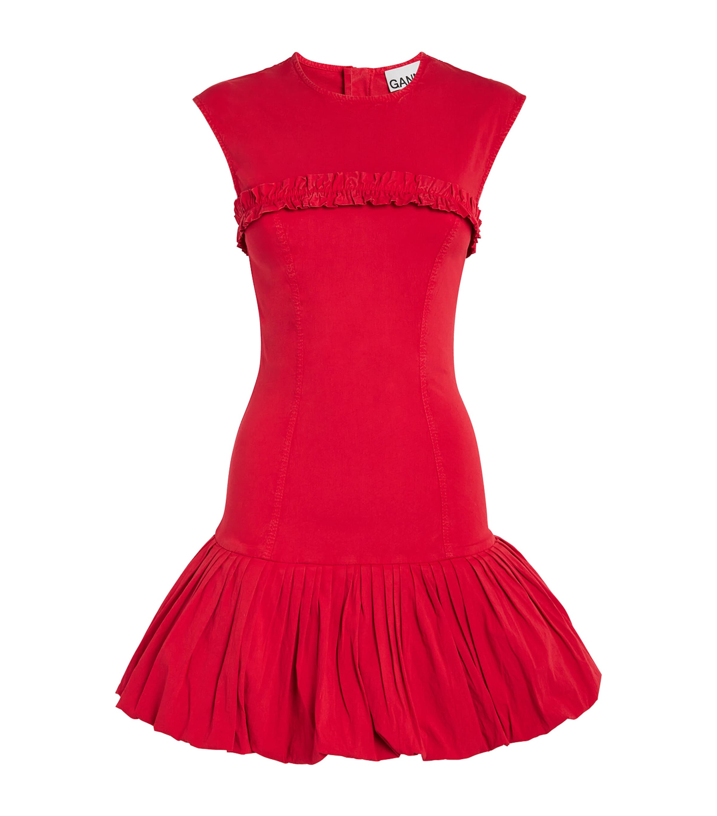 Ganni Washed Stretch Cotton Corset Mini Dress In Racing Red