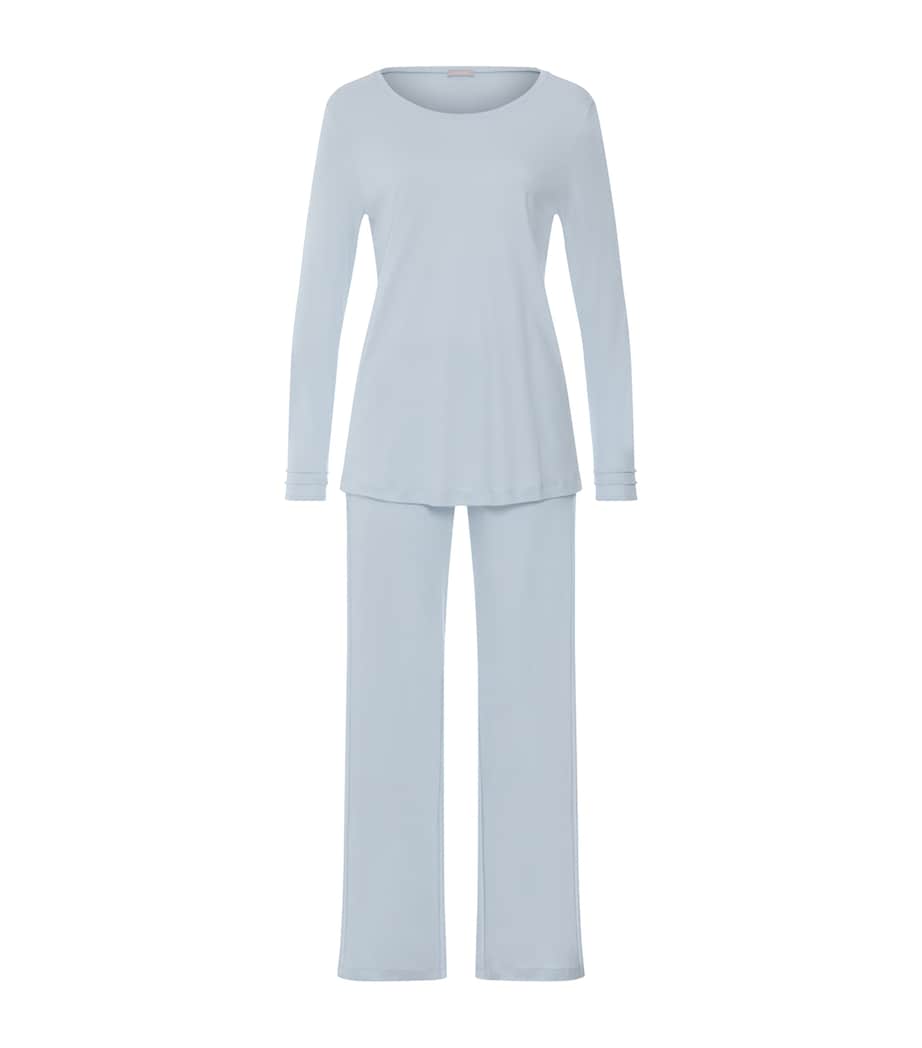 Hanro Womens Cotton Long-Sleeve Pyjama Set Pastel Sky Image 1