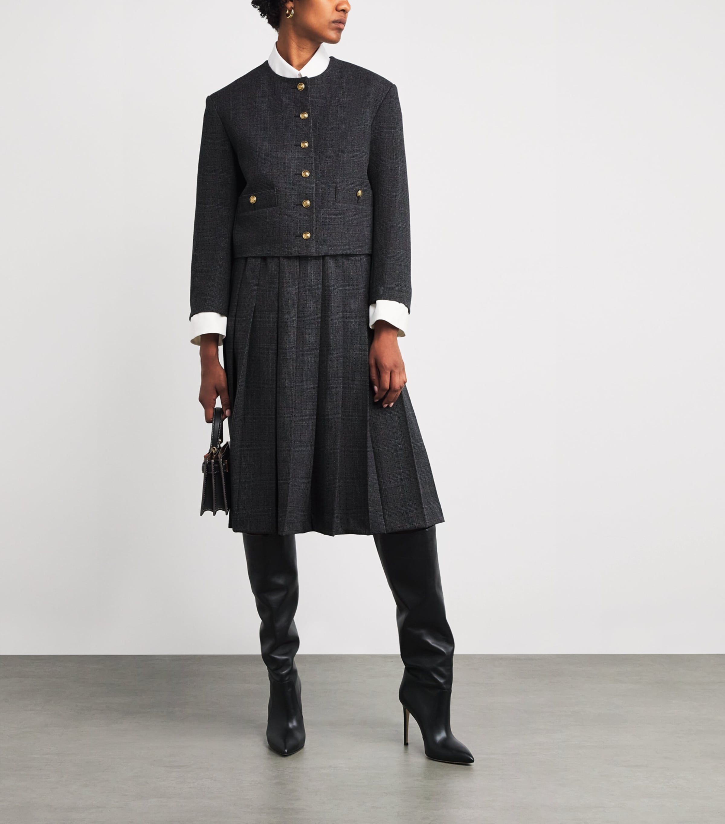 Pleated Rhinestone-Embellished Midi Skirt GREY / BROWN Image 2