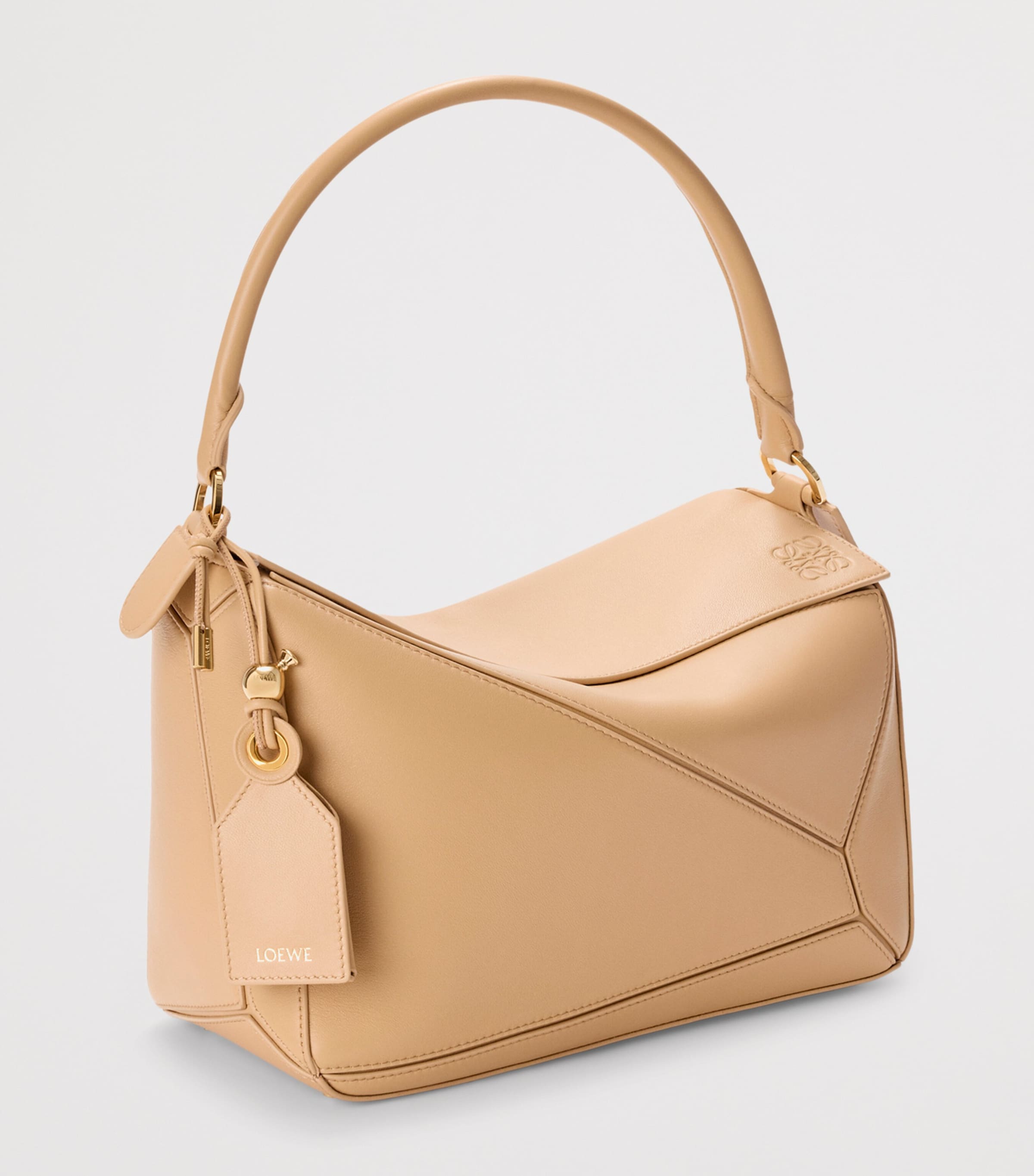 LOEWE Medium Leather Featherlight Puzzle Top-Handle Bag Silk Beige Image 3