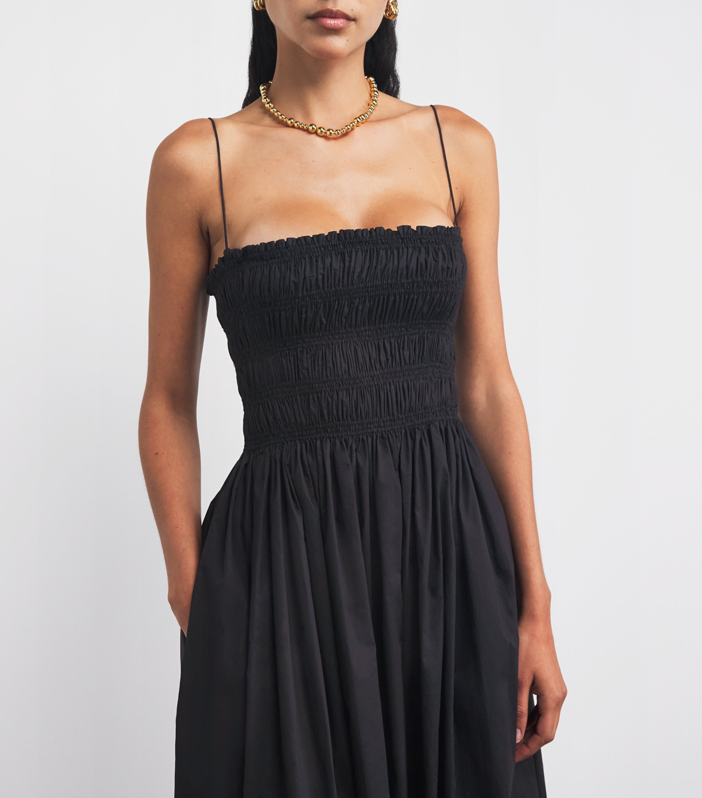 Matteau Womens Organic Cotton Shirred Maxi Dress Black Image 5
