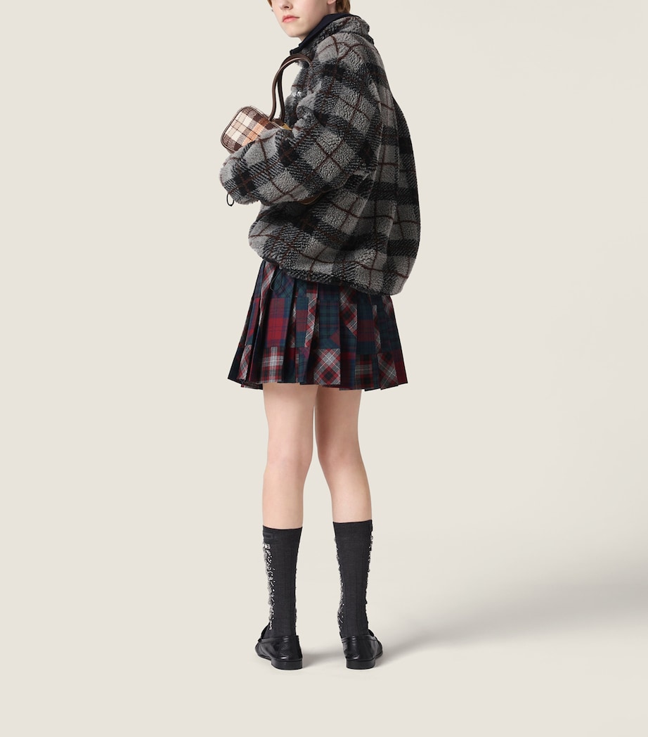 Wool Plaid Pleated Mini Skirt F0055 Image 3