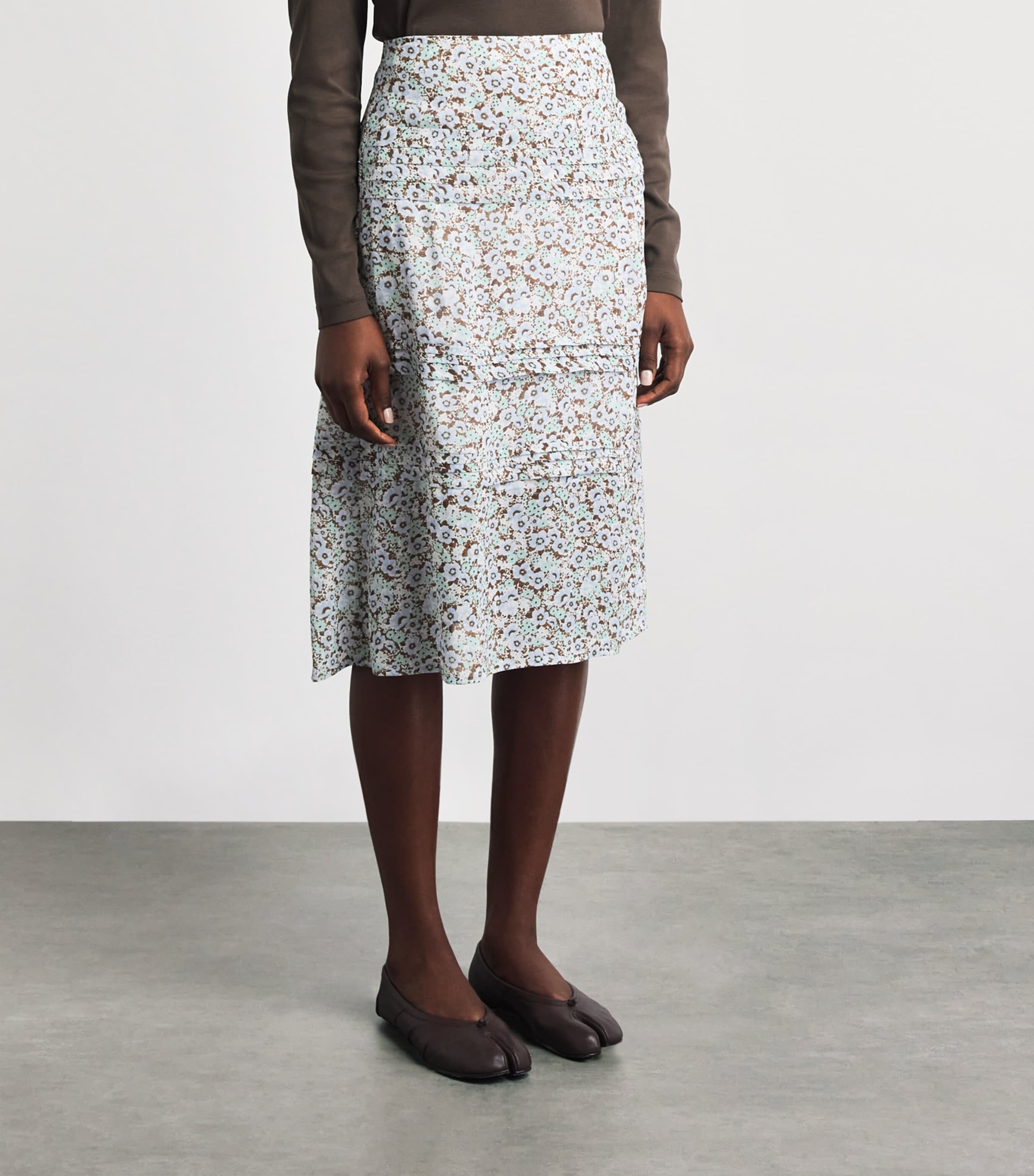 Tory Burch Womens Printed Midi Skirt Blue Floral Image 4