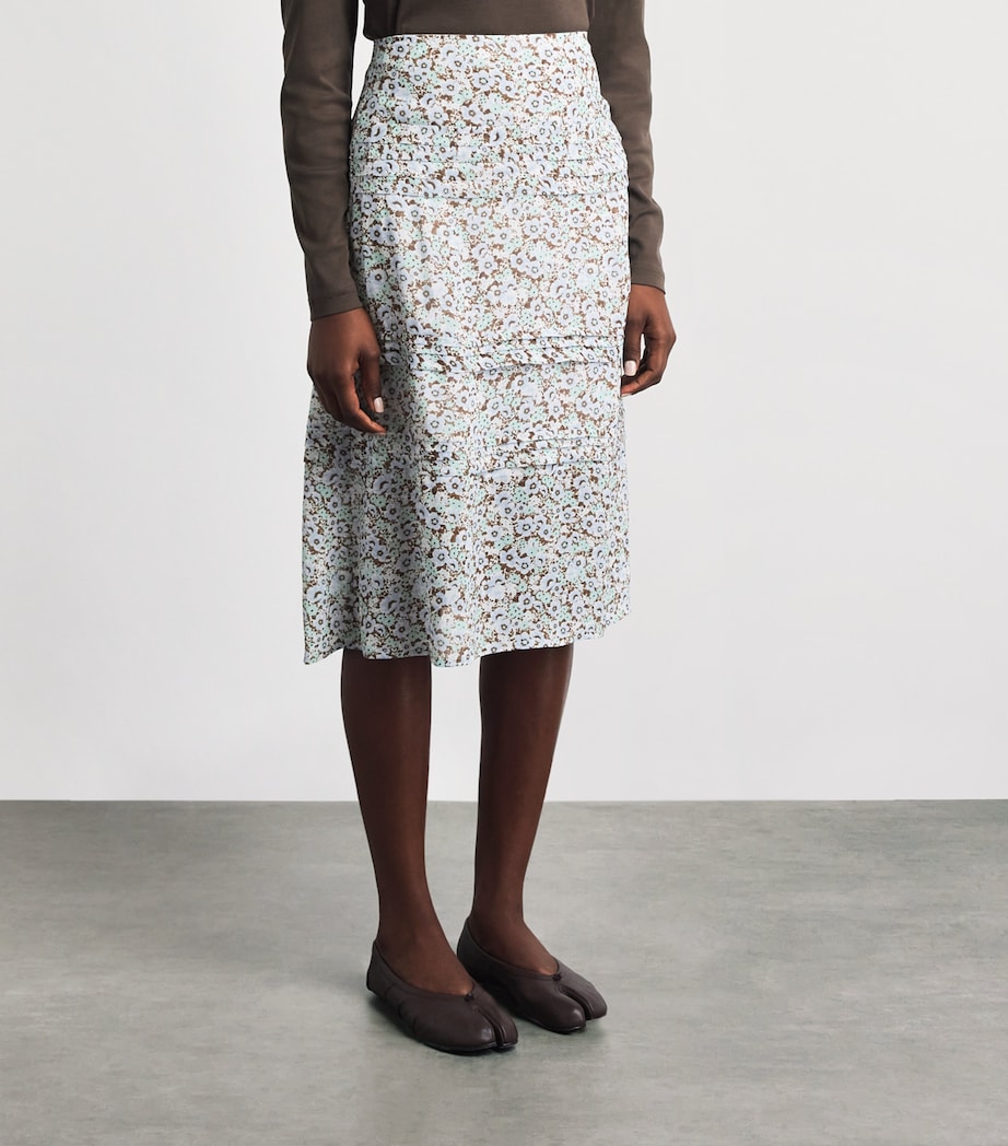 Tory Burch Womens Printed Midi Skirt Blue Floral Image 4