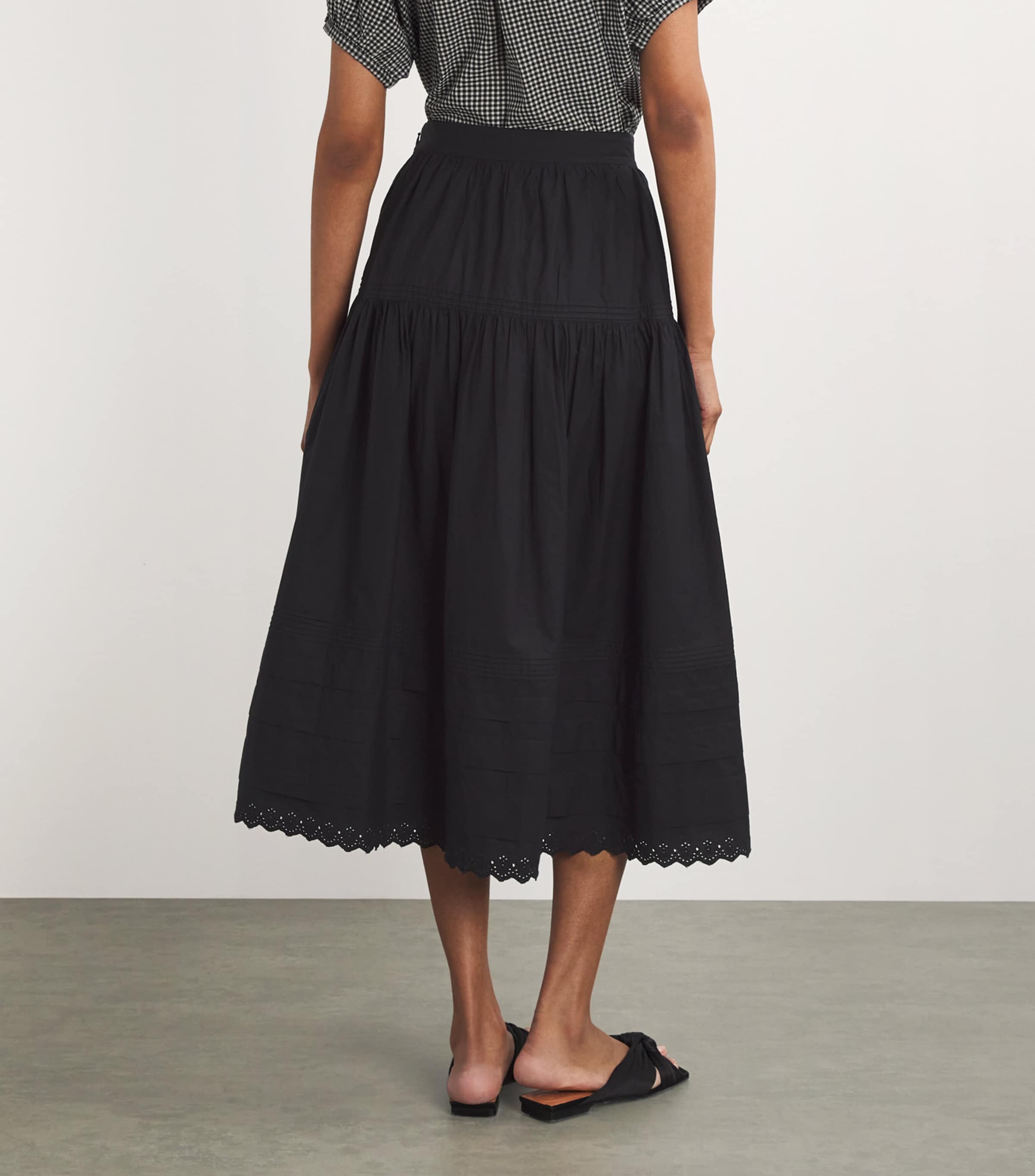 DÔEN Womens Tiered Sebastiane Midi Skirt Black Image 4