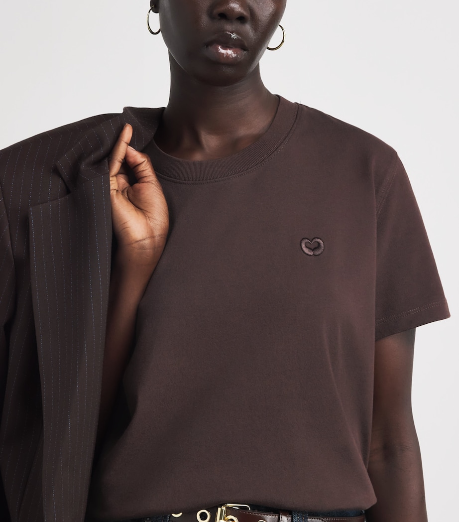 Maje Womens Cotton Embroidered-Logo T-Shirt Dark Brown Image 3