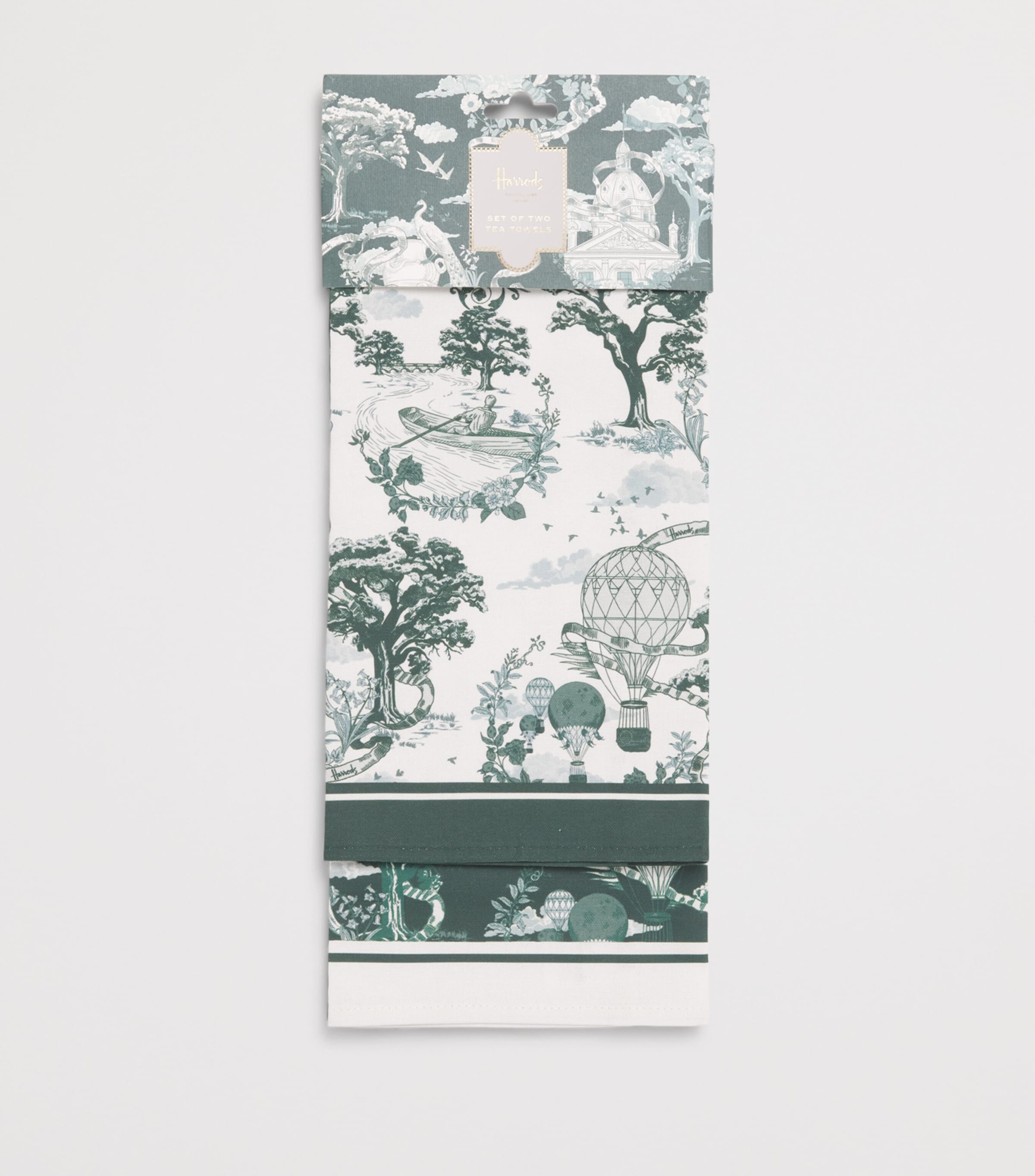 Harrods Toile Tea Towels (Set of 2) Green Image 2