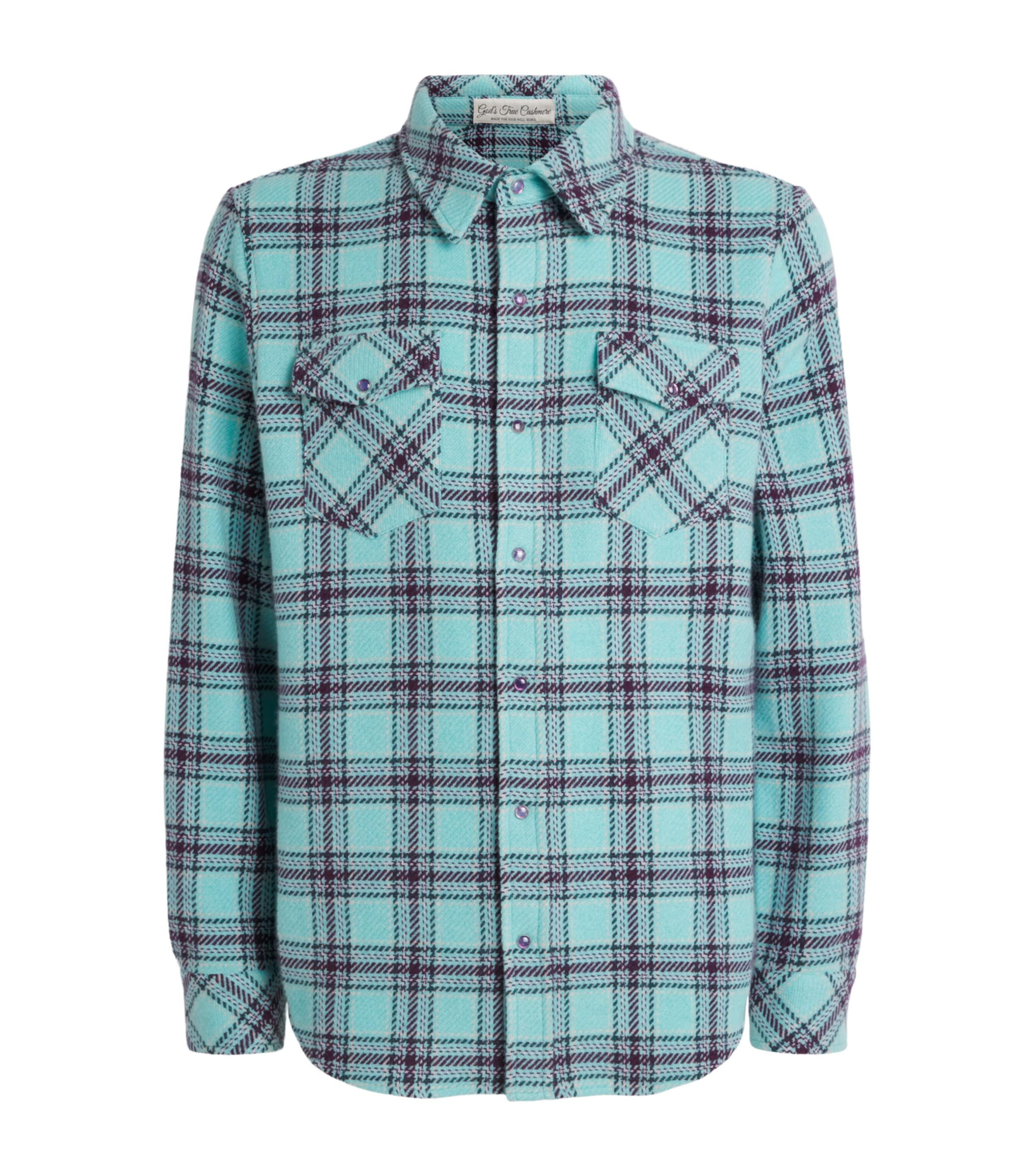 GOD'S TRUE CASHMERE Mens Cashmere Tartan Lagoon Shirt Amethyst Image 1