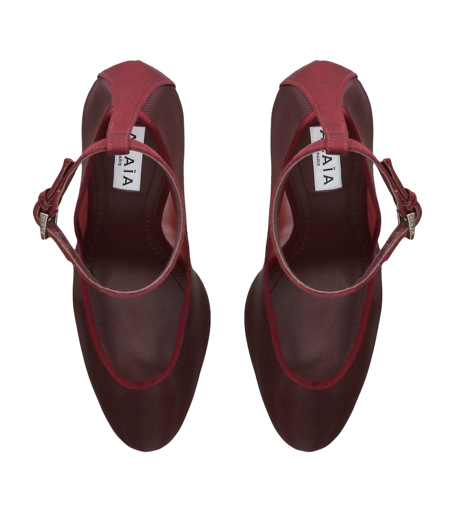 Alaïa Mesh Ankle-Strap Pumps 100 Wine Image 3