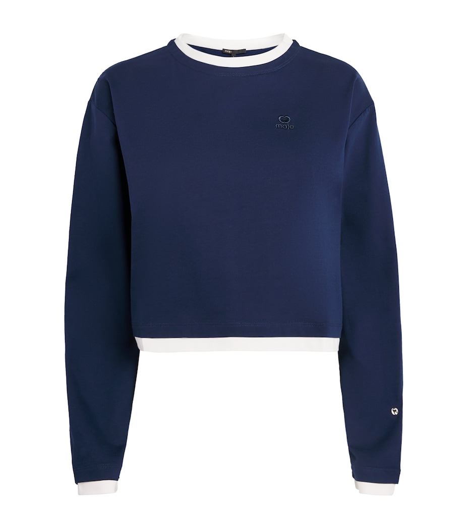 Maje Womens Cotton Layered Logo T-Shirt Navy Image 1