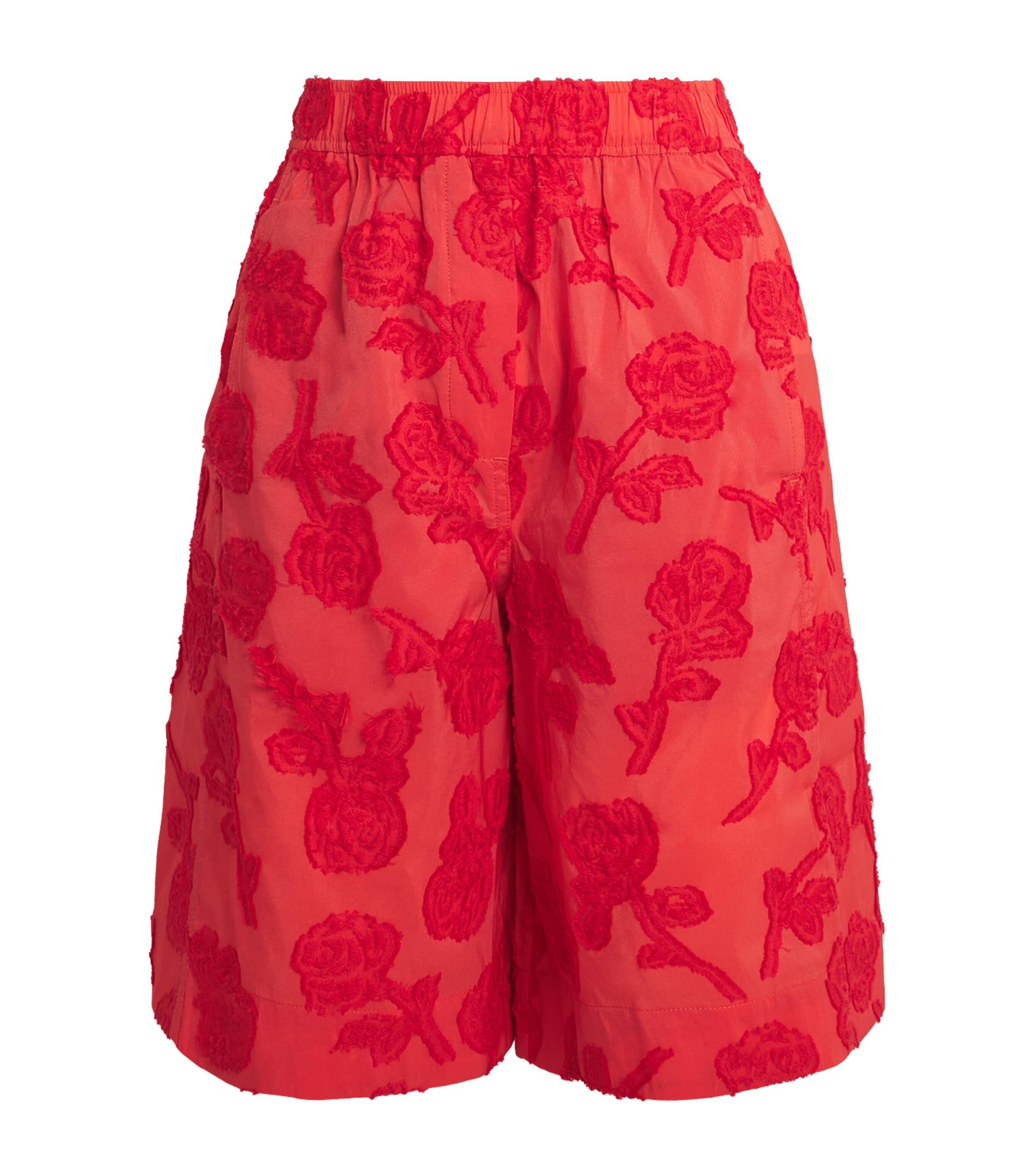 GANNI Womens Floral Elasticated Shorts Fiery Red Image 1