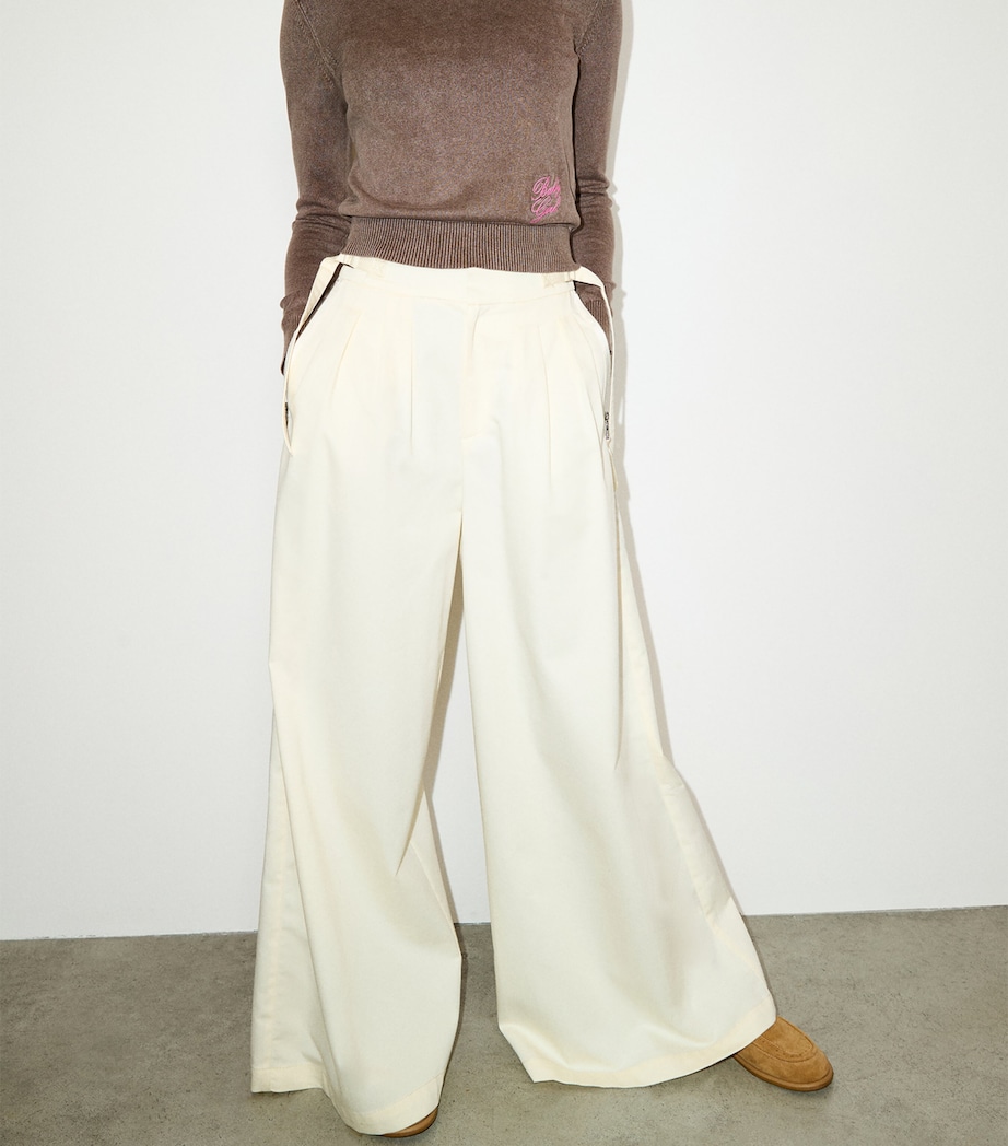 MAX&Co. Womens Cotton Pleated Wide-Leg Trousers Wool White Image 3