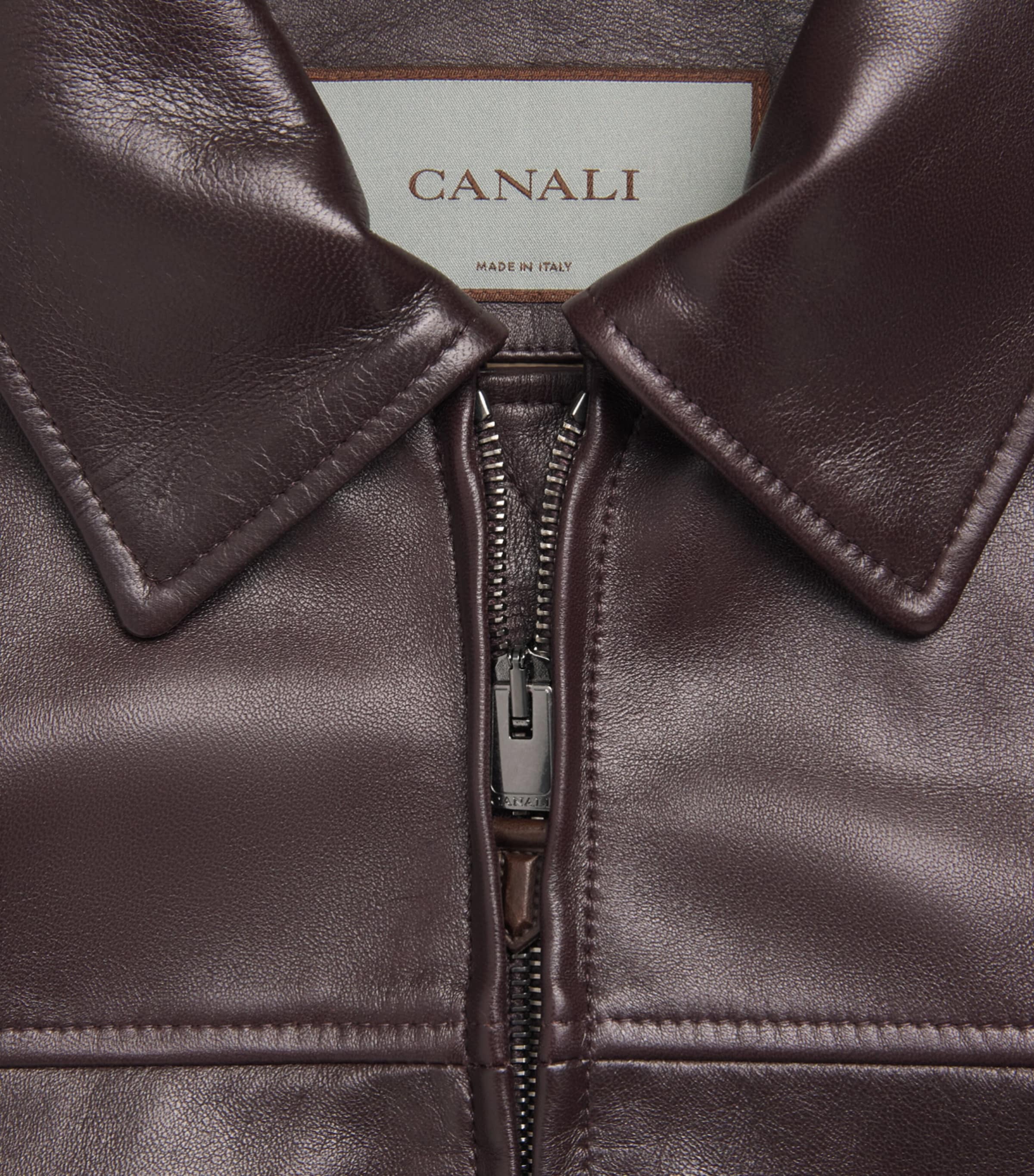 Canali Mens Leather Jacket Burgundy Image 6