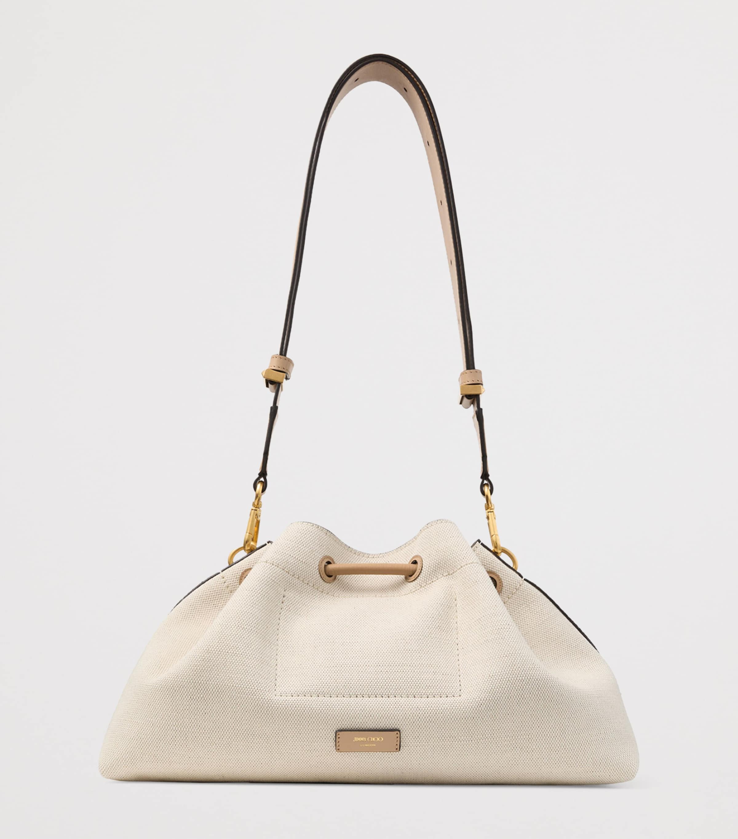Jimmy Choo Womens Medium Recycled Canvas Cinch Bucket Bag Natural/chai Mix/gol Image 4