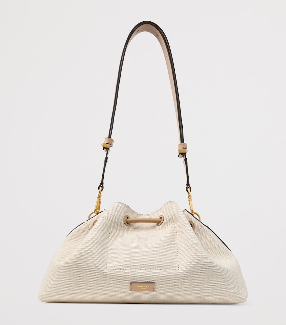Jimmy Choo Womens Medium Recycled Canvas Cinch Bucket Bag Natural/chai Mix/gol Image 4