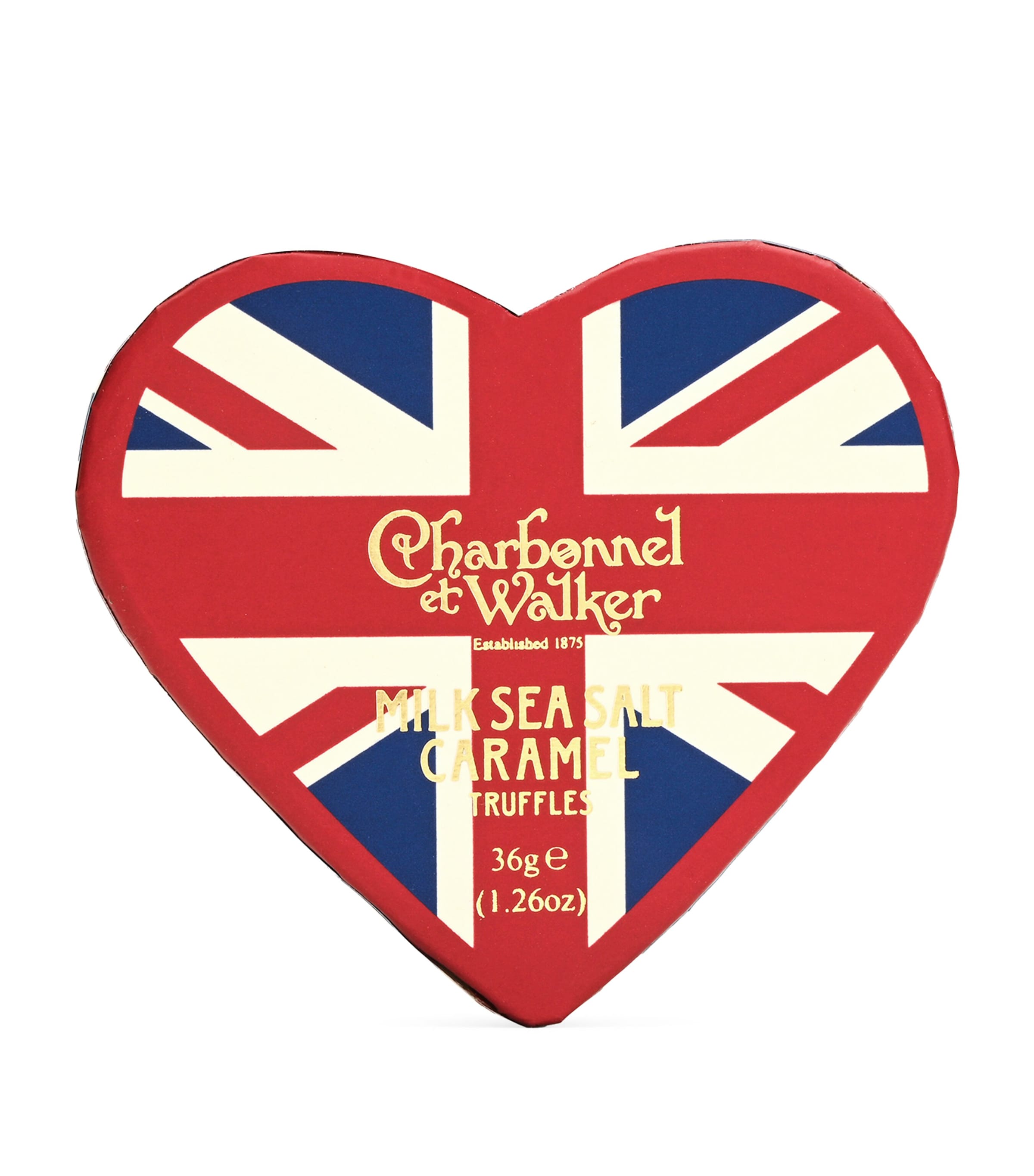 Charbonnel et Walker Union Jack Heart Milk Sea Salt Caramel Truffles (36g) | Food & Wine New In | Food | Chocolates | Chocolate Truffles | Free From | Vegetarian | Designers | Charbonnel et Walker