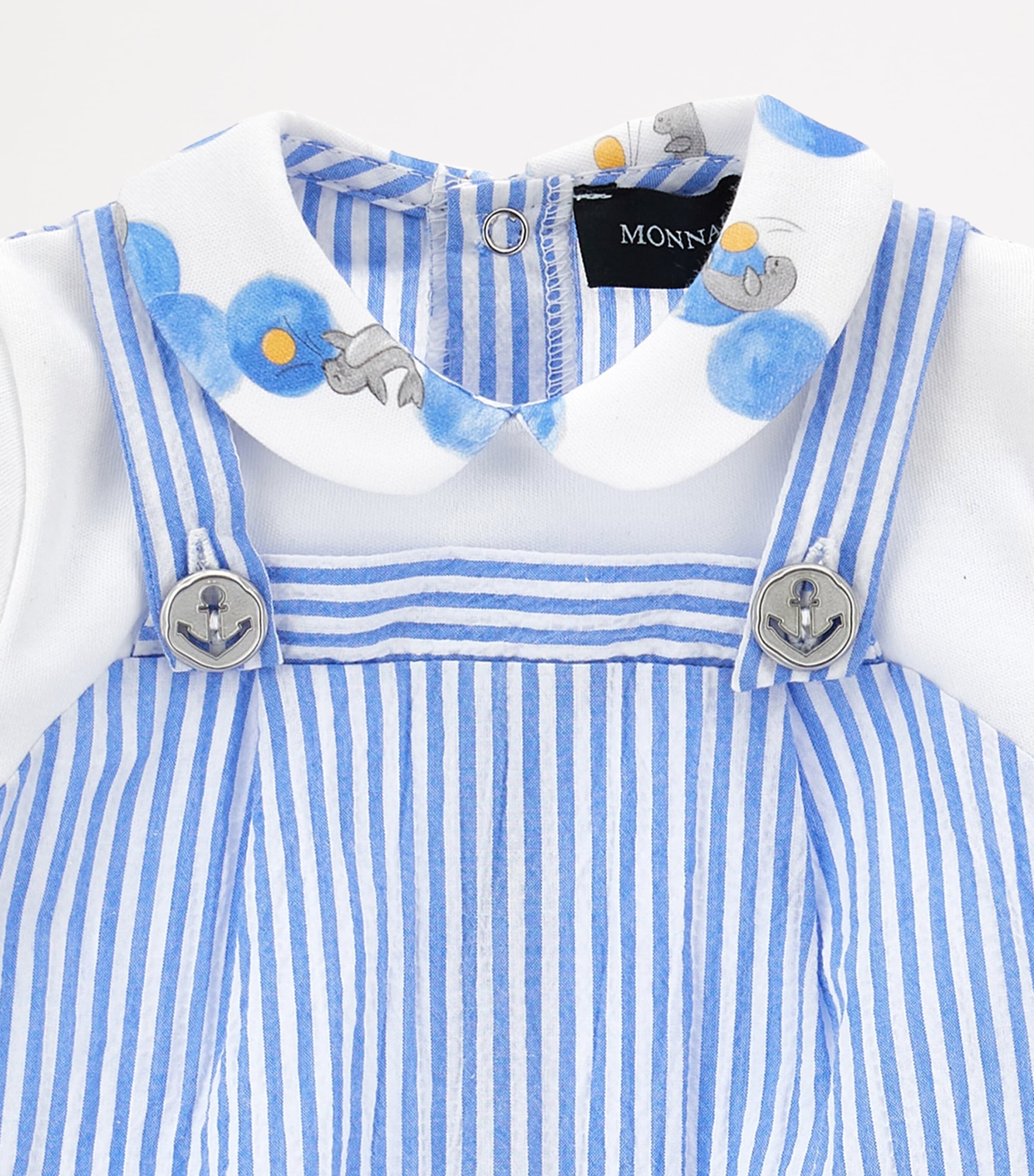 Cotton Playsuit and Bib (1-9 Months) BIANCO+BLUETTE Image 3