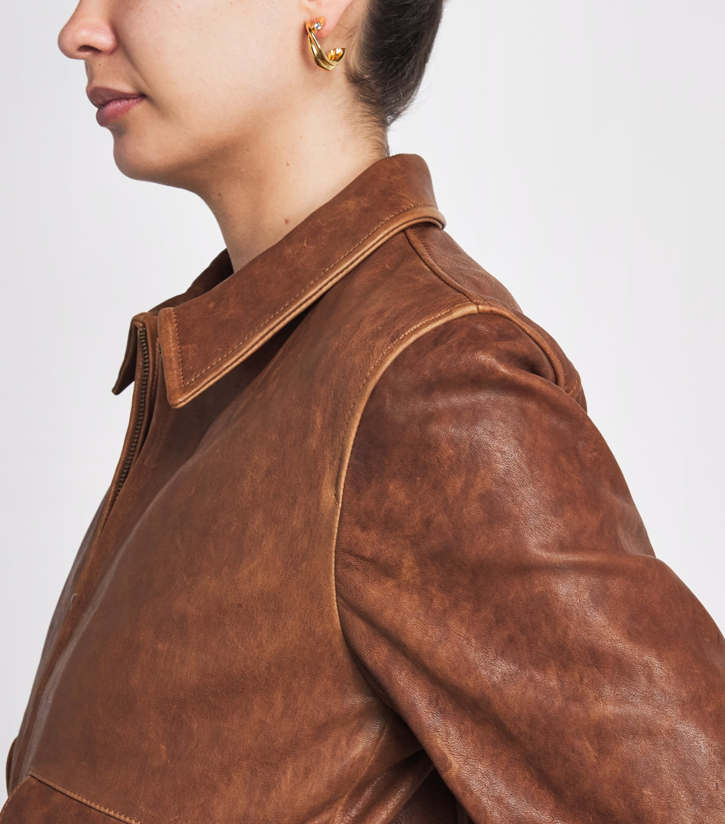 Re-Done Womens Leather Quinn Bomber Jacket Cognac Image 3