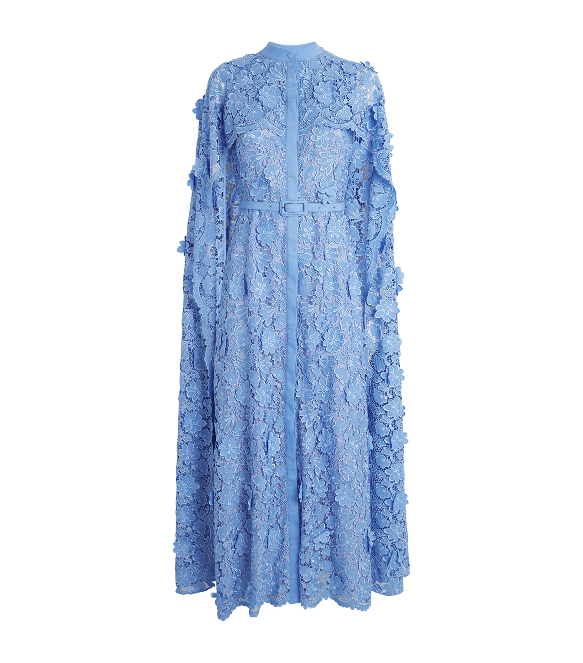 Huishan Zhang Floral Cape Loretta Midi Dress In Blue