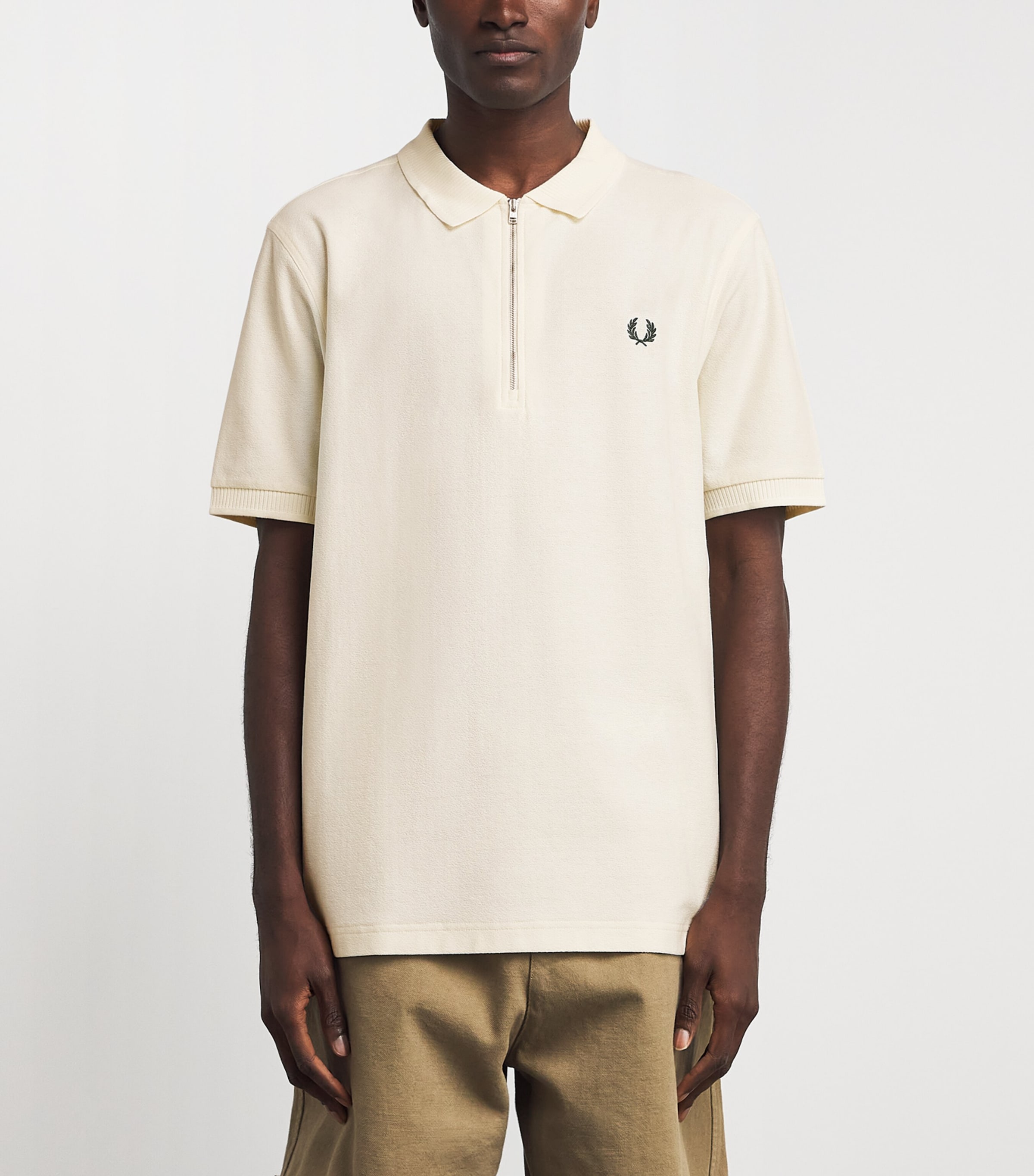 Fred Perry Mens Cotton Crepe Piqué Polo Shirt Ecru Image 4