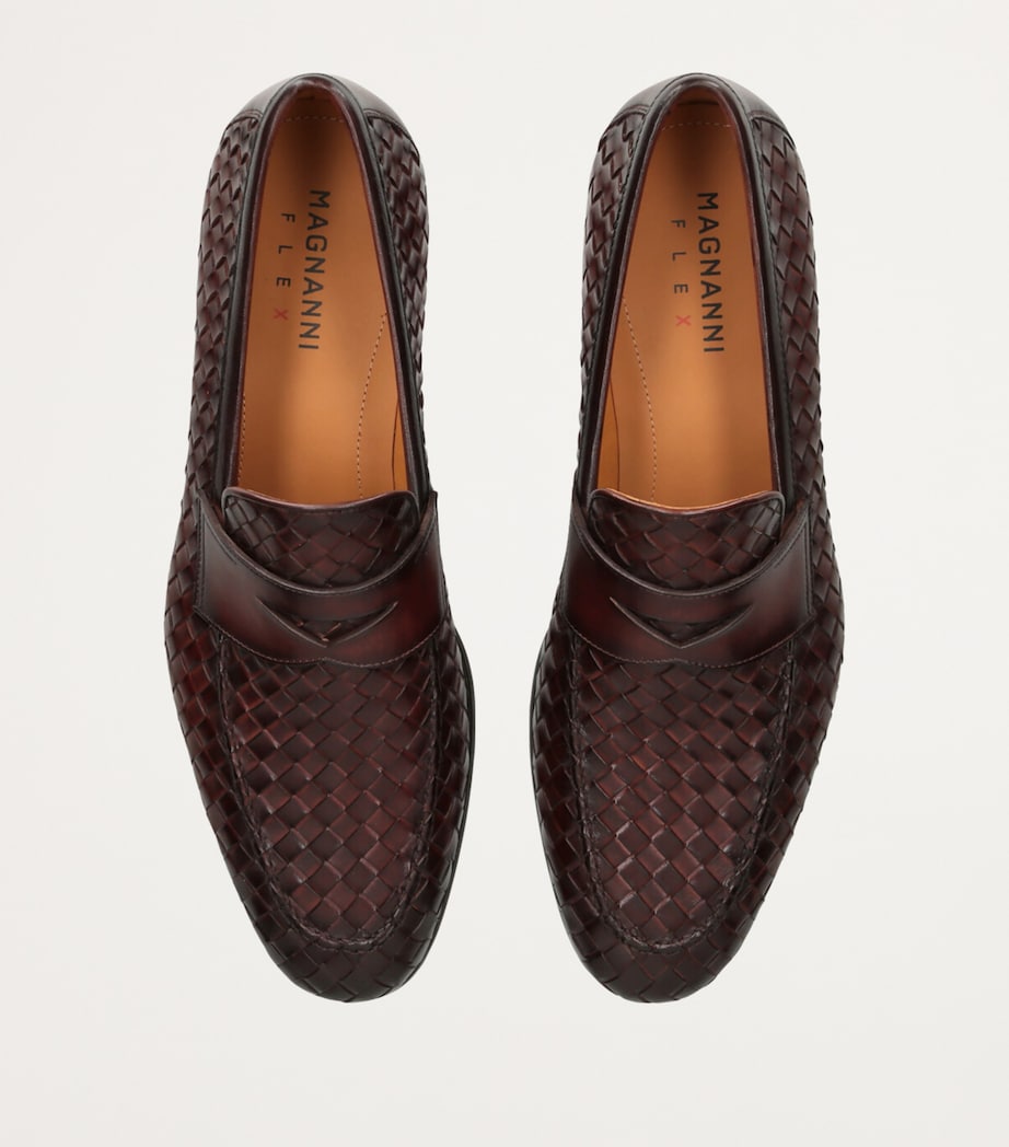 Leather Aston Weave Penny Loafers DARK BROWN Image 4