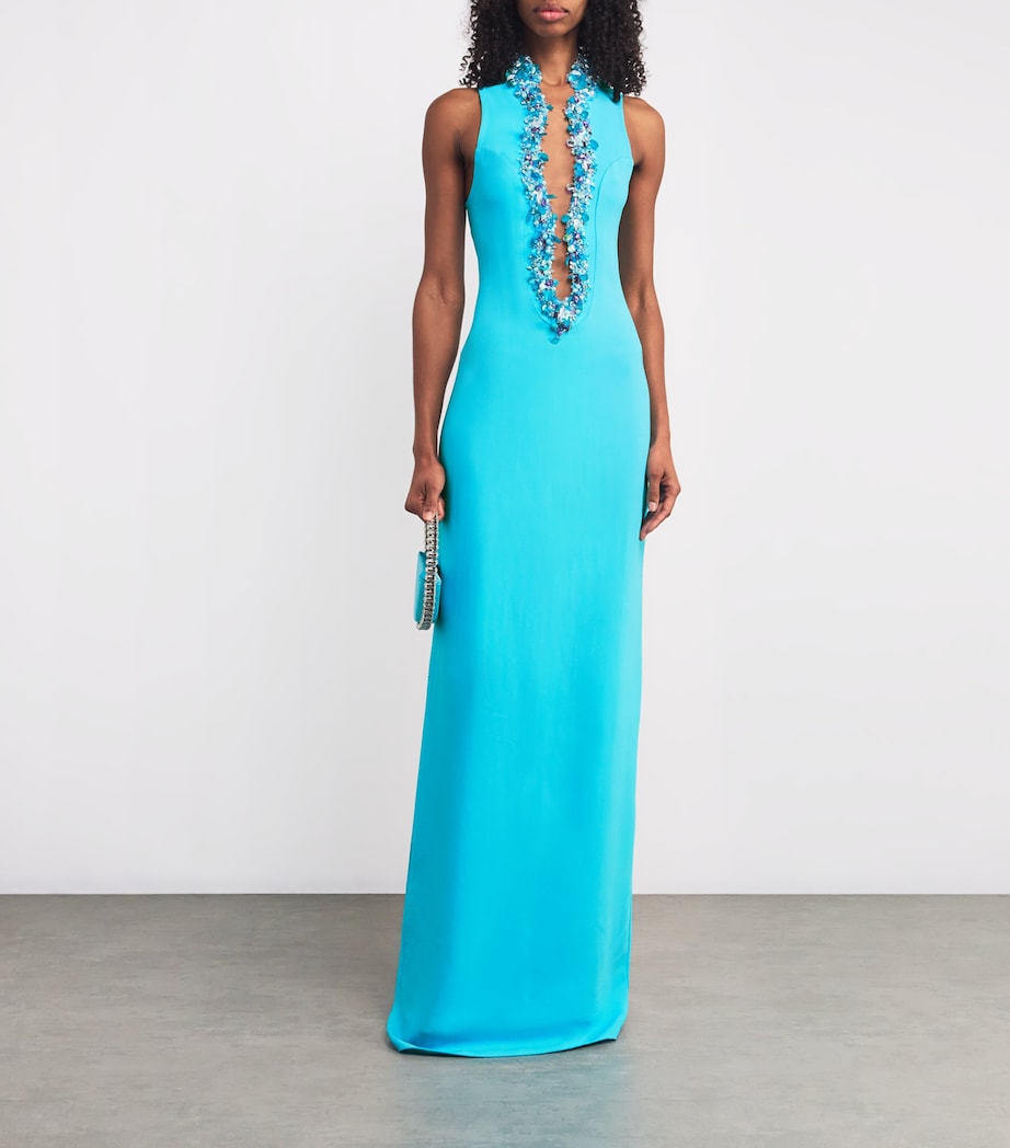 Celia Kritharioti Womens Crepe Embroidered-Crystal Gown Blue Image 2