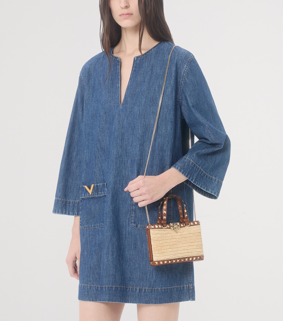 Valentino Garavani Mini Straw Rockstud Top-Handle Bag Image 6