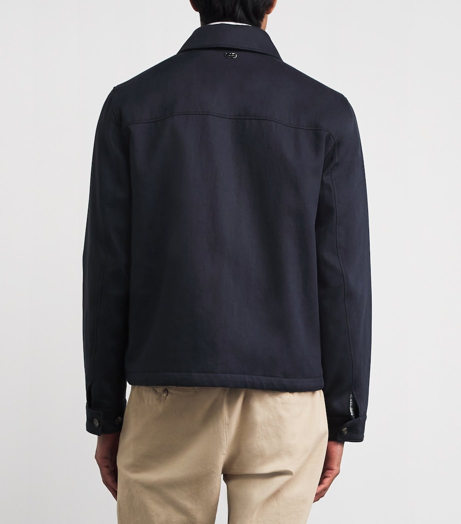 Agnona Mens Linen Bomber Jacket Dark Blue Navy Image 5