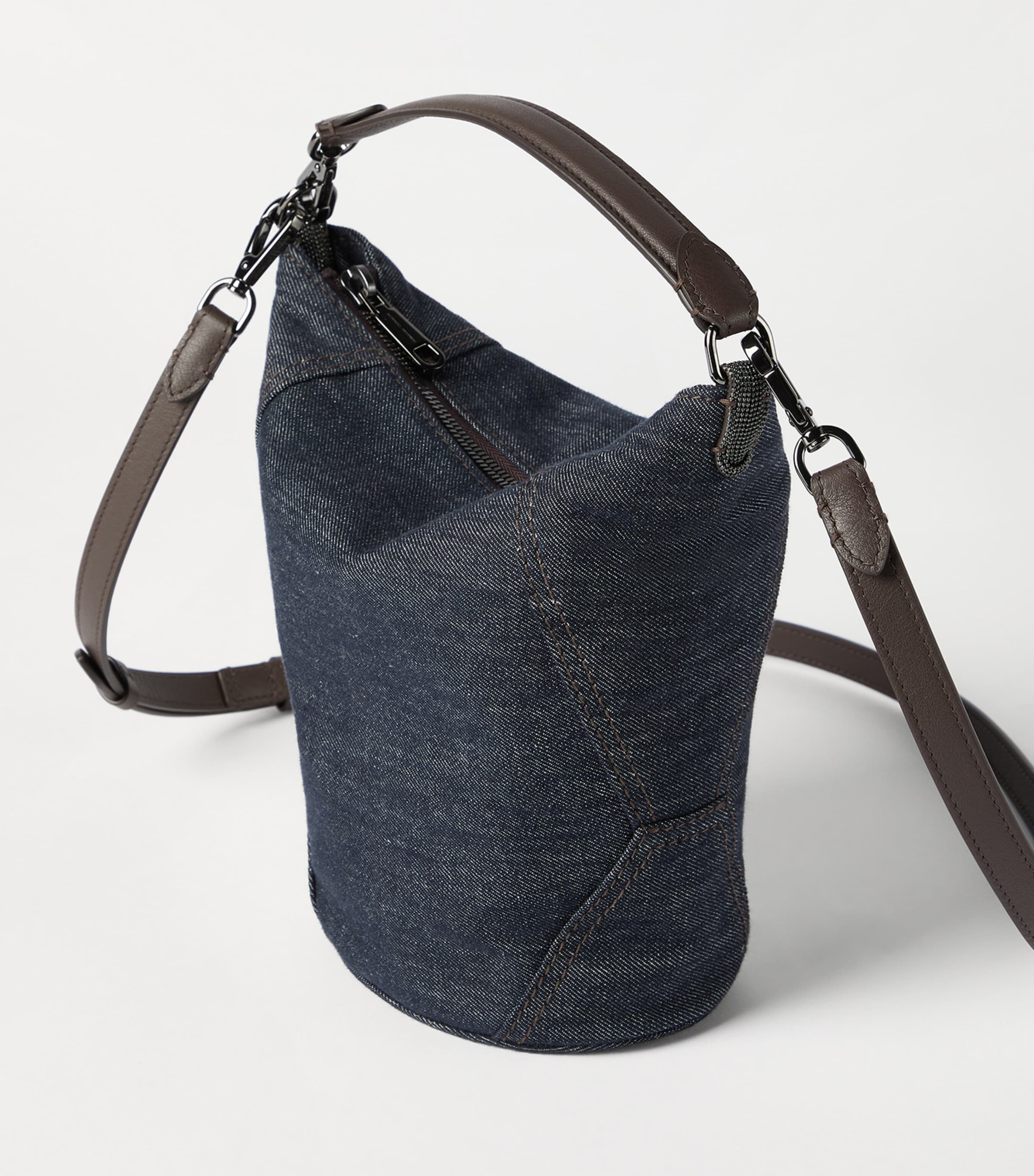 Brunello Cucinelli Small Denim-Effect Bucket Bag Image 3