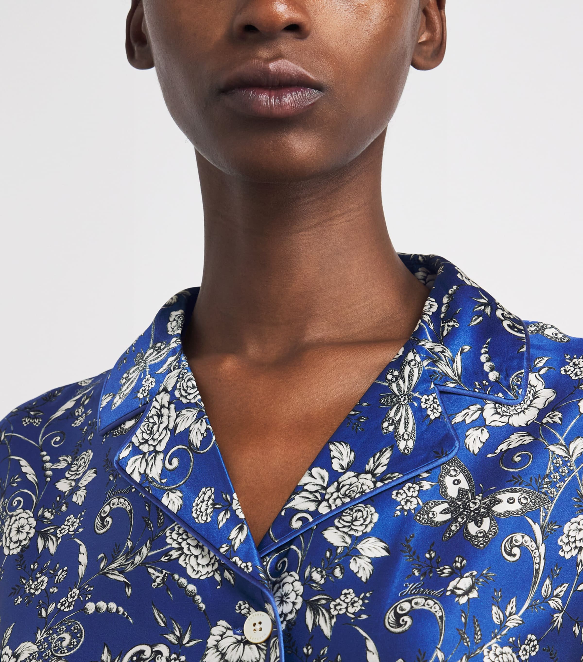 Harrods Womens Silk Butterfly Print Pyjama Set Blue Image 4
