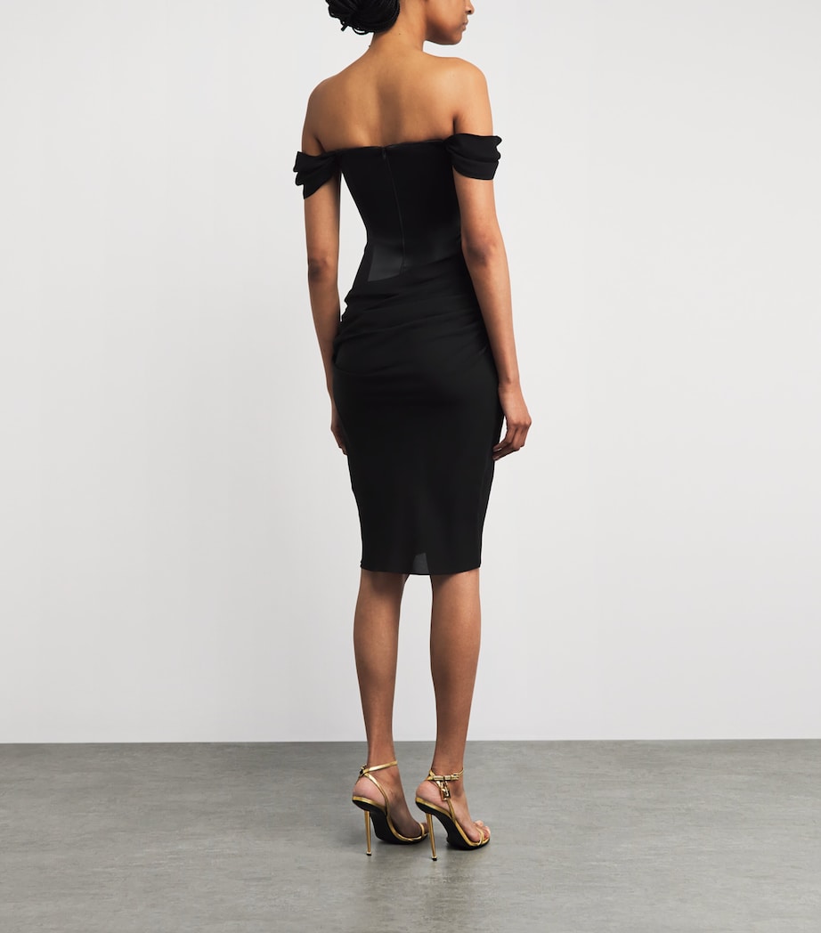 Alex Perry Womens Satin Off-The-Shoulder Corset Midi Dress Black Image 4