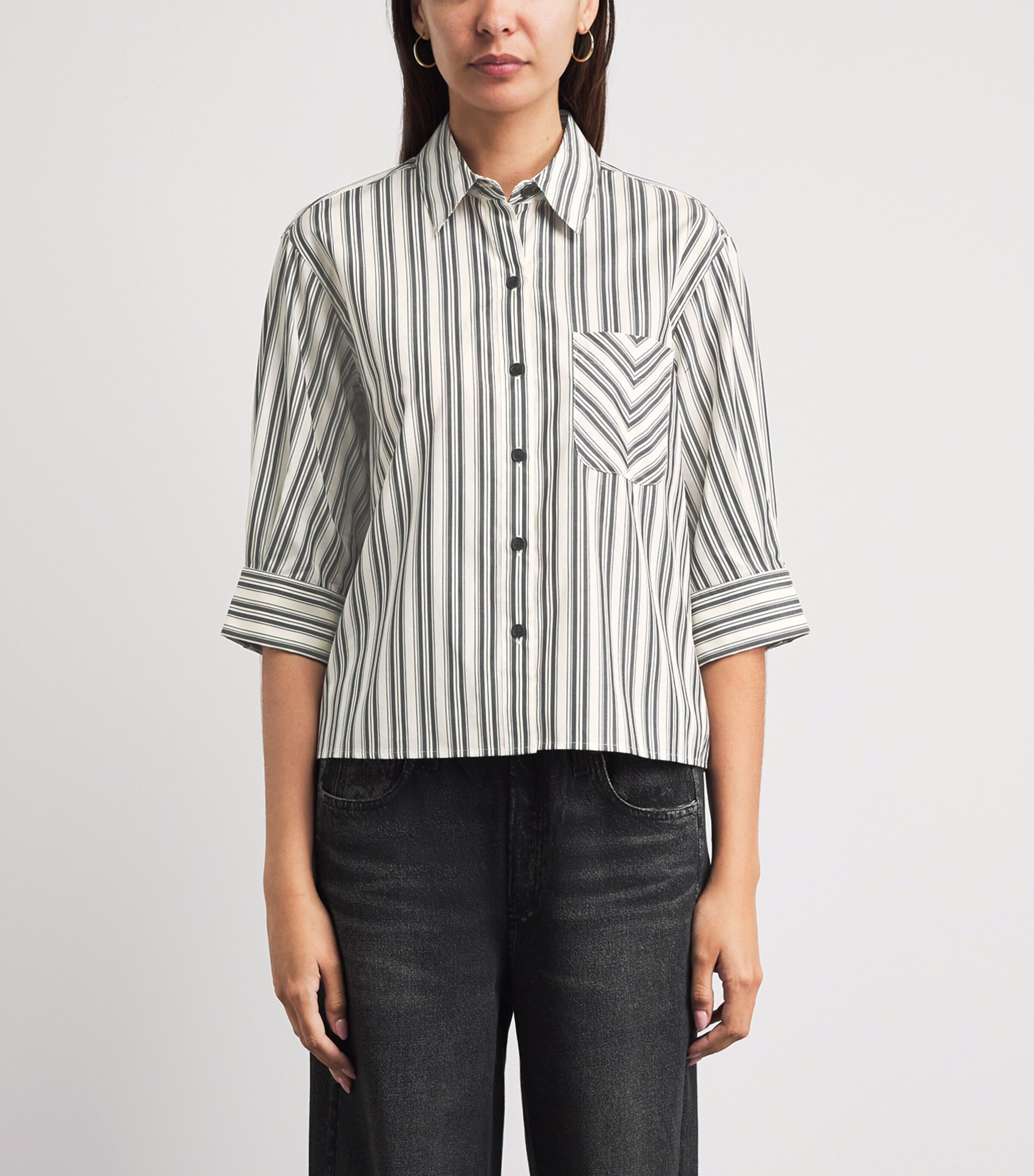 Rag & Bone Womens Cropped-Sleeve Stripe Lucia Shirt Charcstrp Image 4