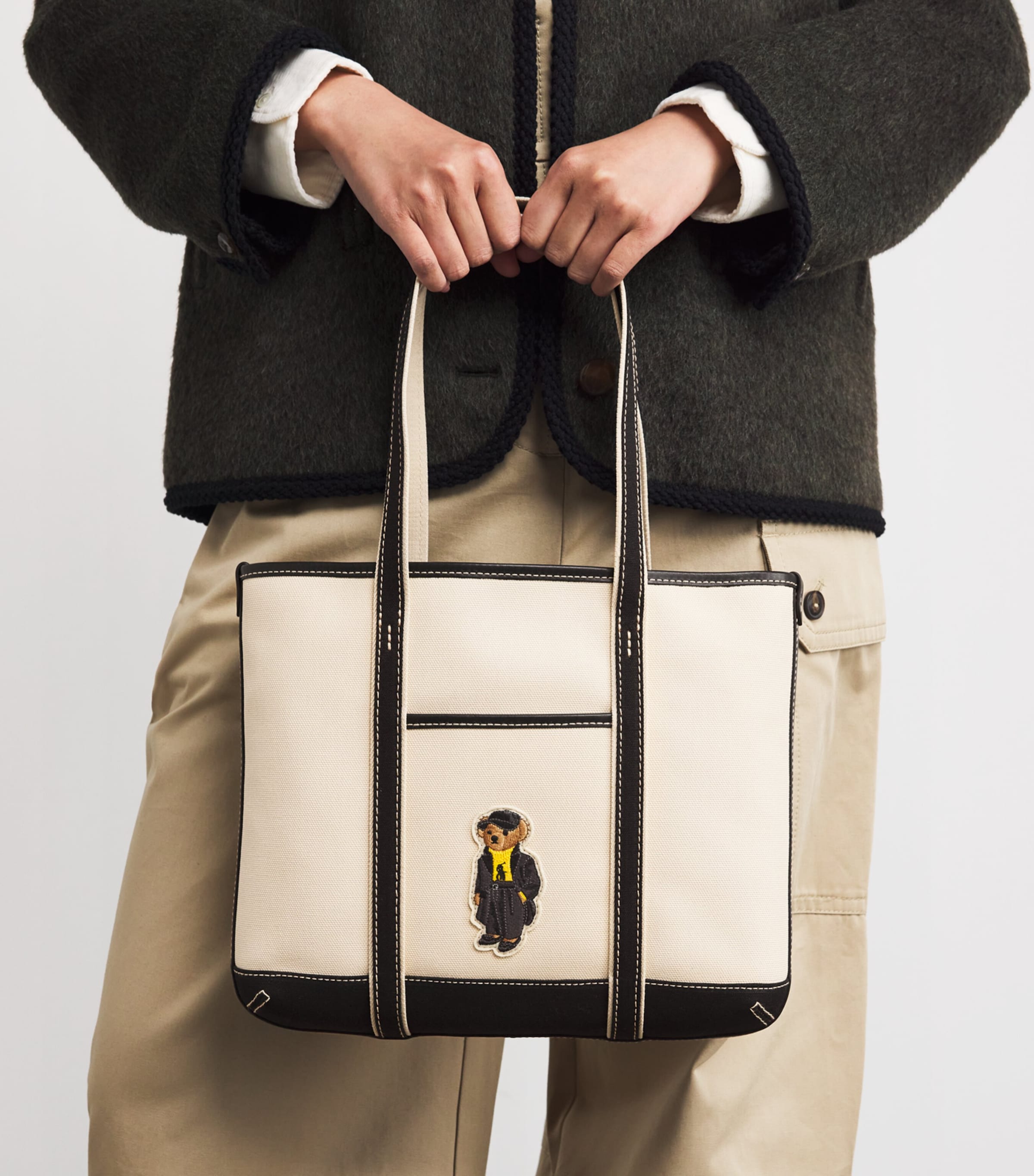 Small Canvas Polo Bear Tote Bag ECRU/BLACK Image 2