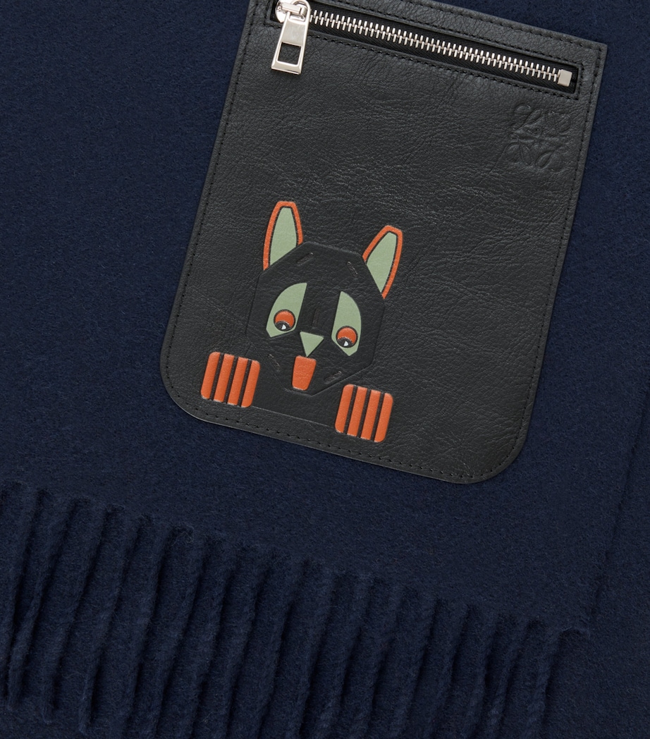 LOEWE x Louis Wain Wool-Cashmere Pocket-Detail Scarf DARK NAVY BLUE Image 4