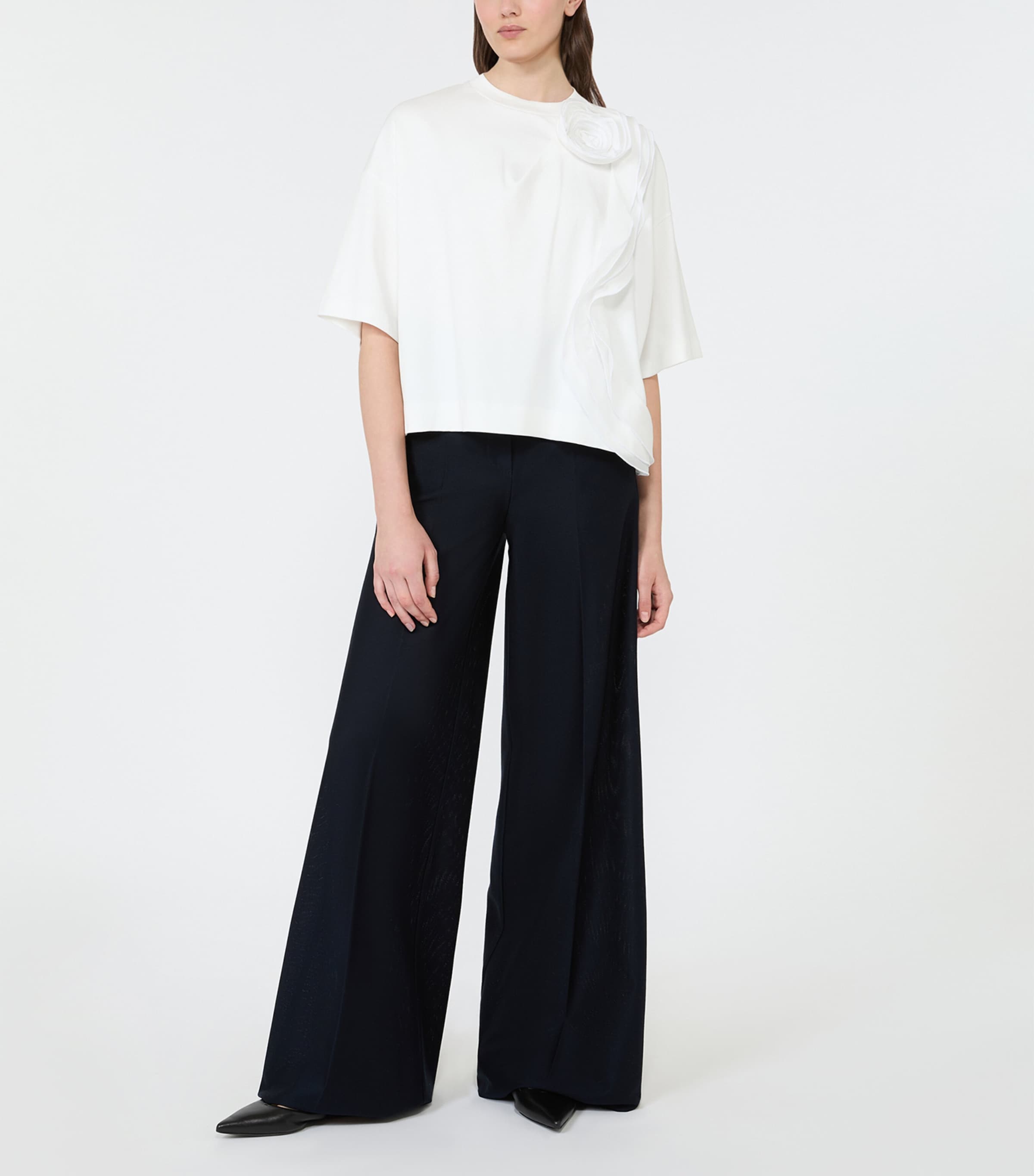 Max Mara Womens Cotton Floral Appliqué T-Shirt White Image 2