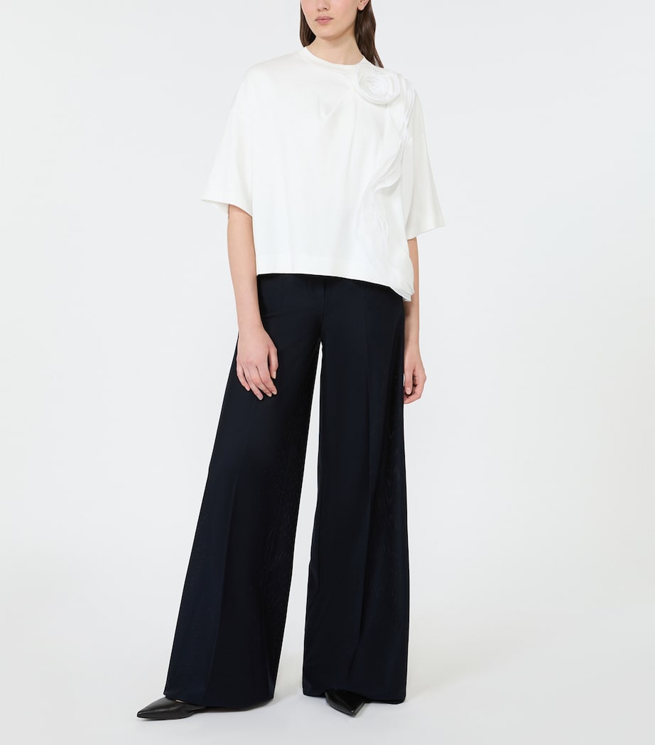 Max Mara Womens Cotton Floral Appliqué T-Shirt White Image 2