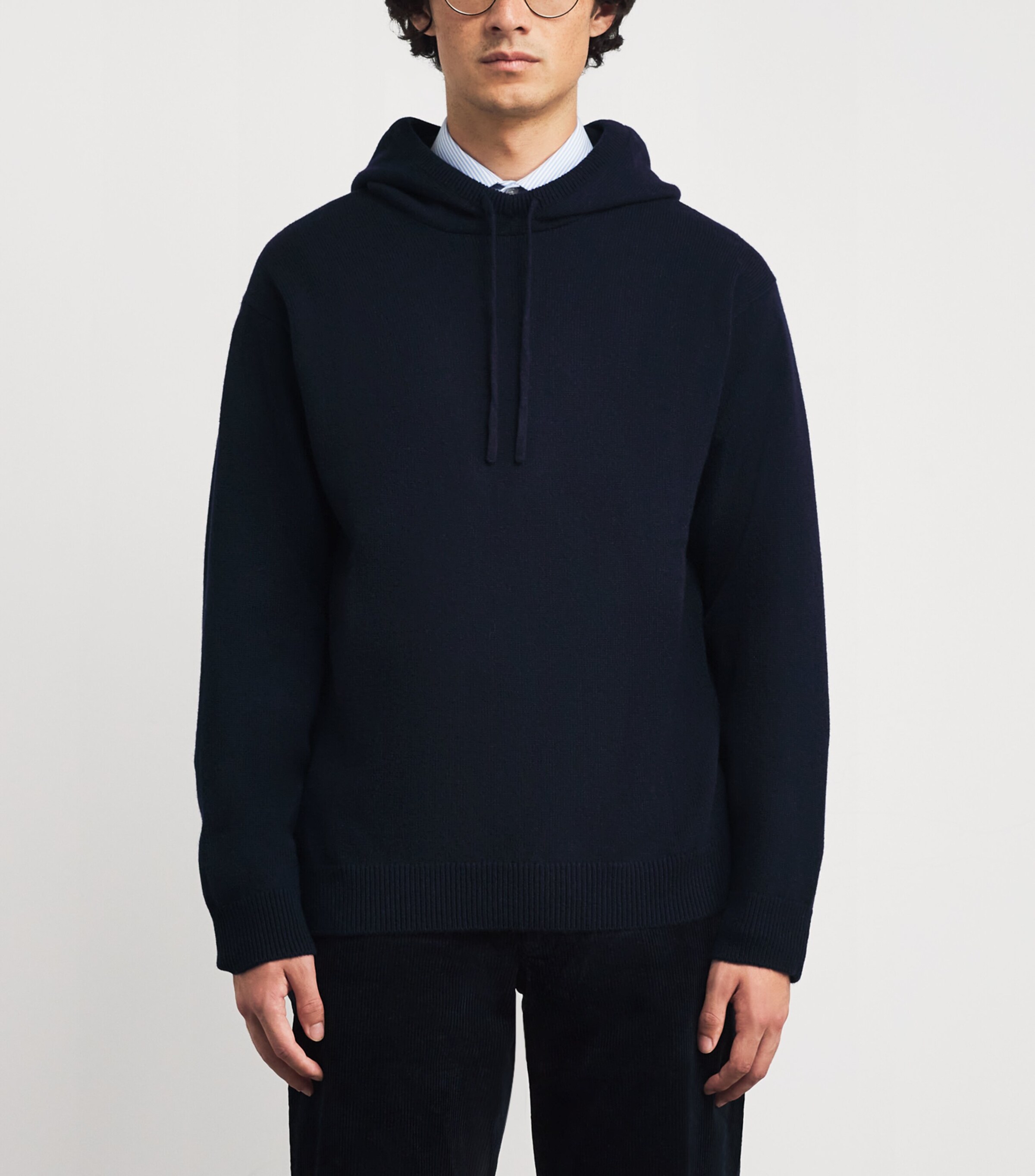 Harrods Mens Cashmere Hoodie T&d Navy Image 3