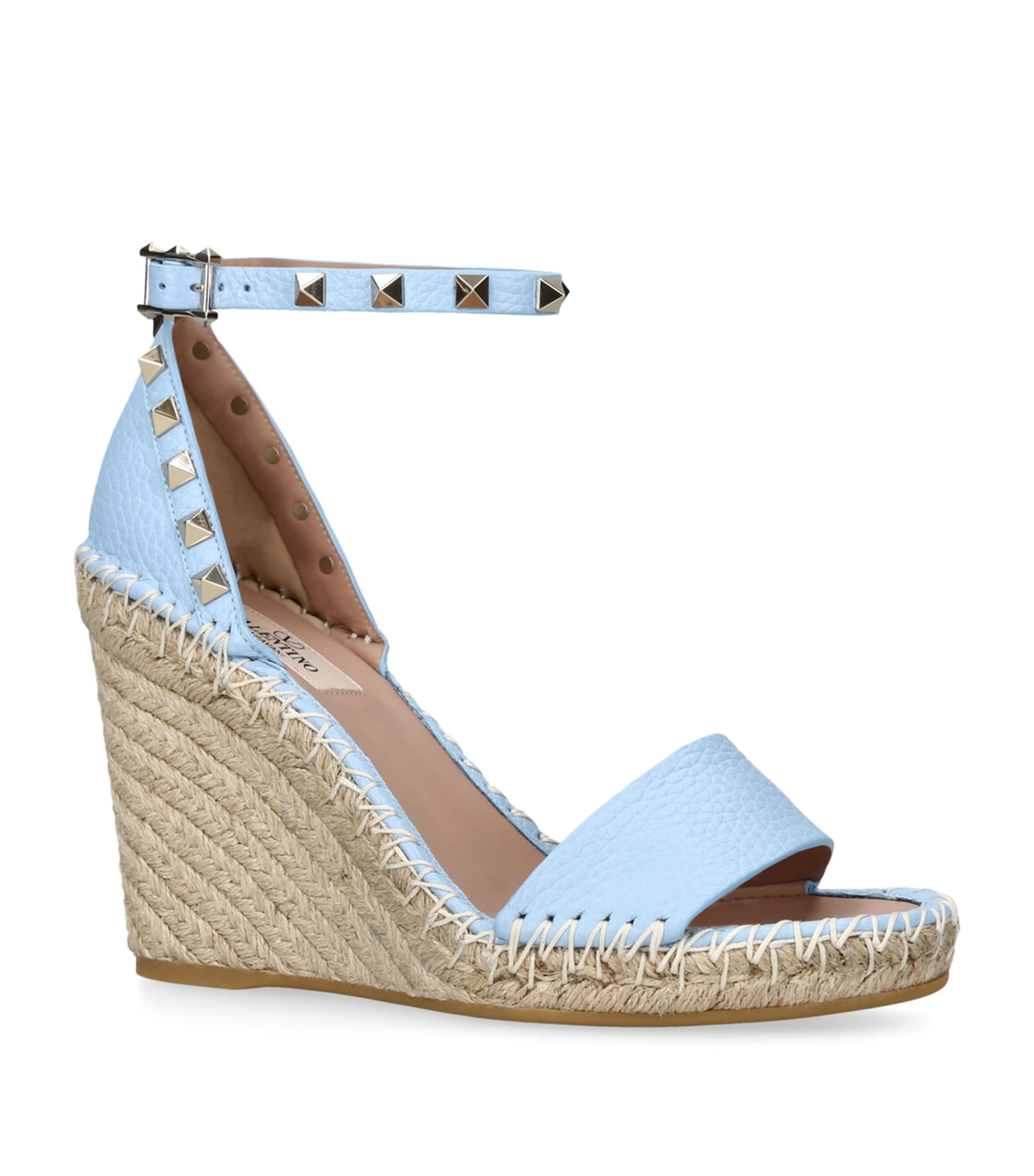 Leather Rockstud Espadrille Wedges 105 BLUE OTHER Image 3