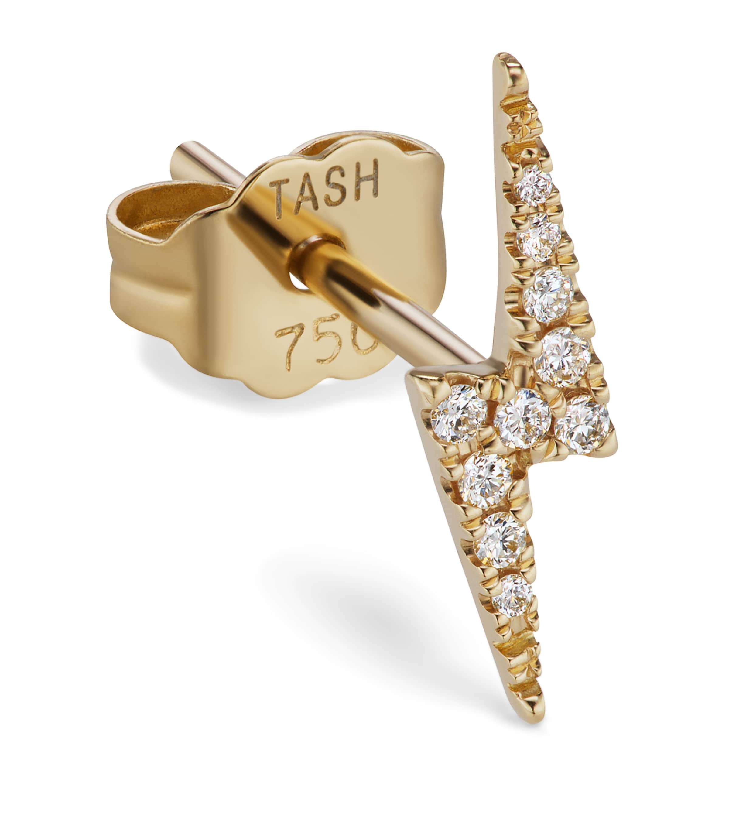 MARIA TASH YELLOW GOLD AND DIAMOND LIGHTNING BOLT THREADED STUD EARRING