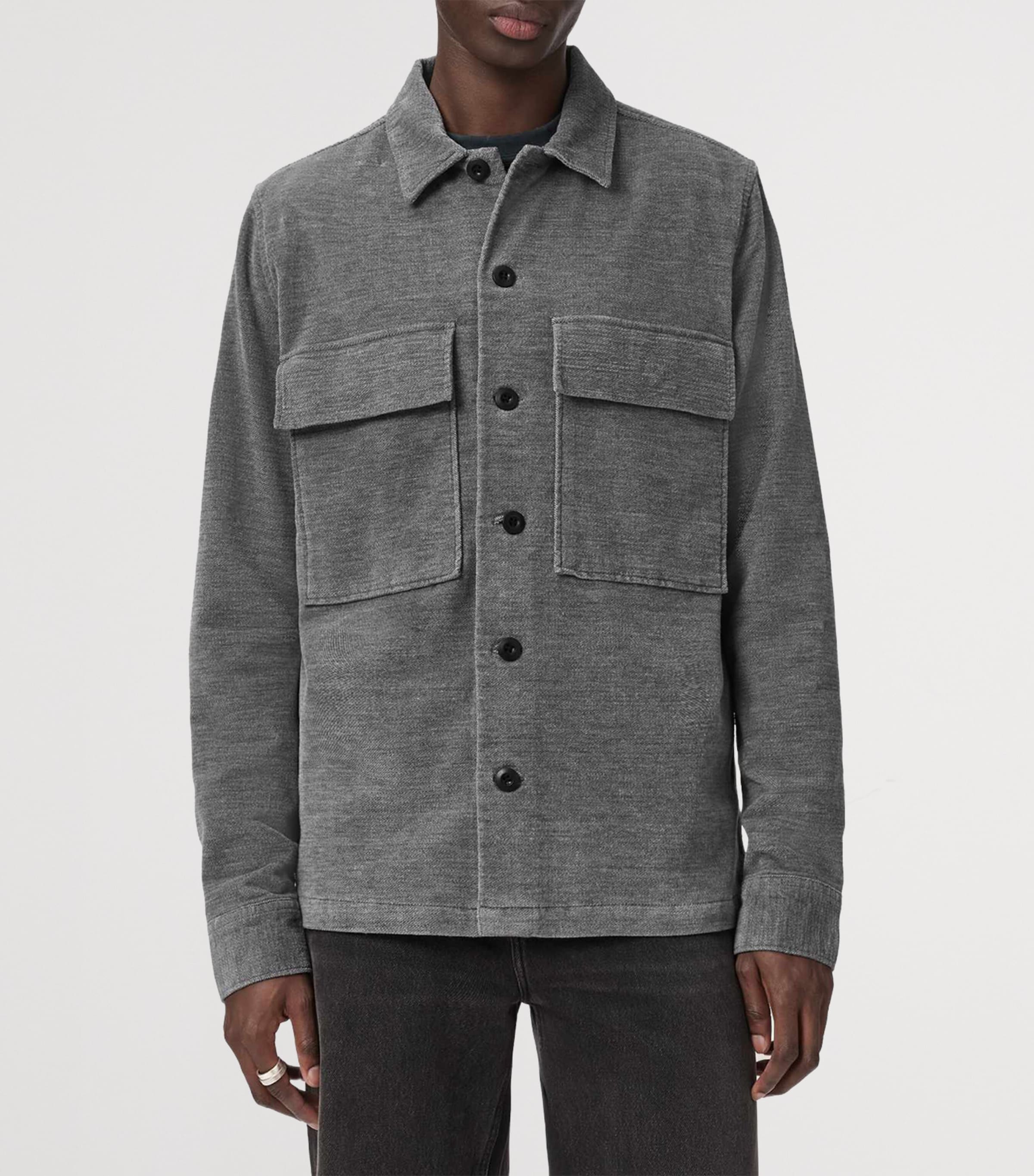 AllSaints Mens Corduroy Hawker Overshirt Light Grey Image 3