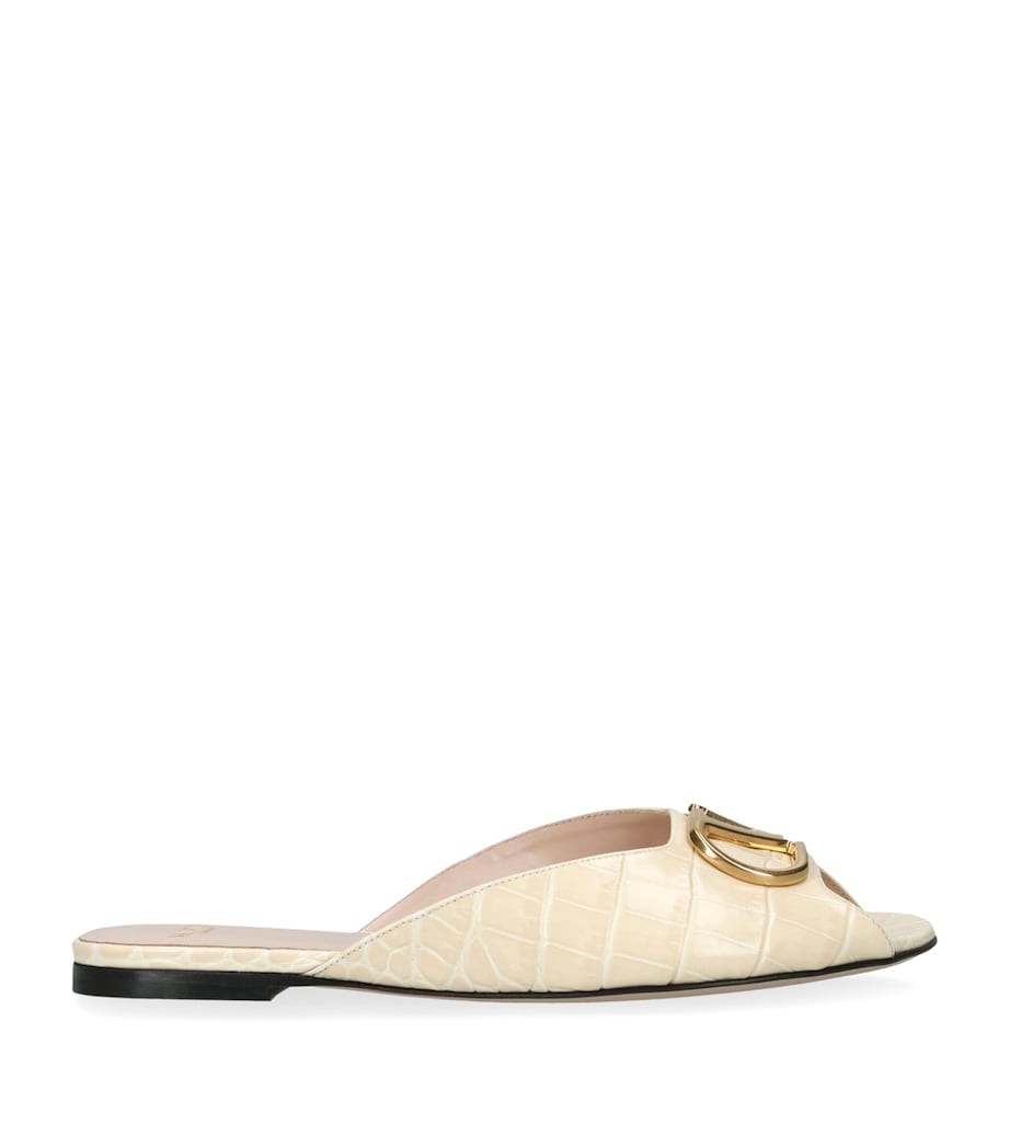 Valentino Garavani Croc-Embossed Leather VLOGO Slides Cream Image 1