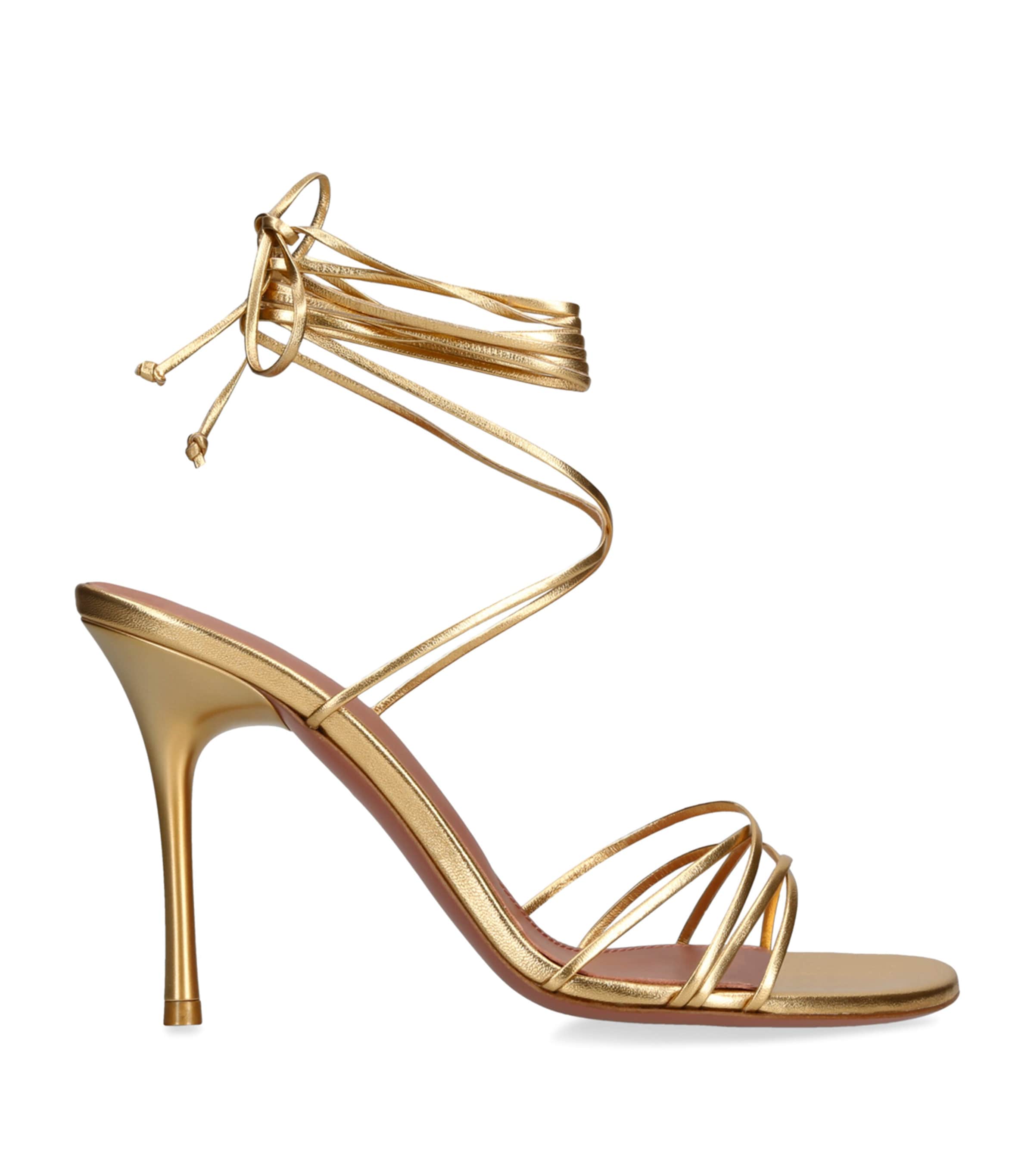 Amina Muaddi Henson Thong Lace Up Single-toed High-heeled Sandals In Gold