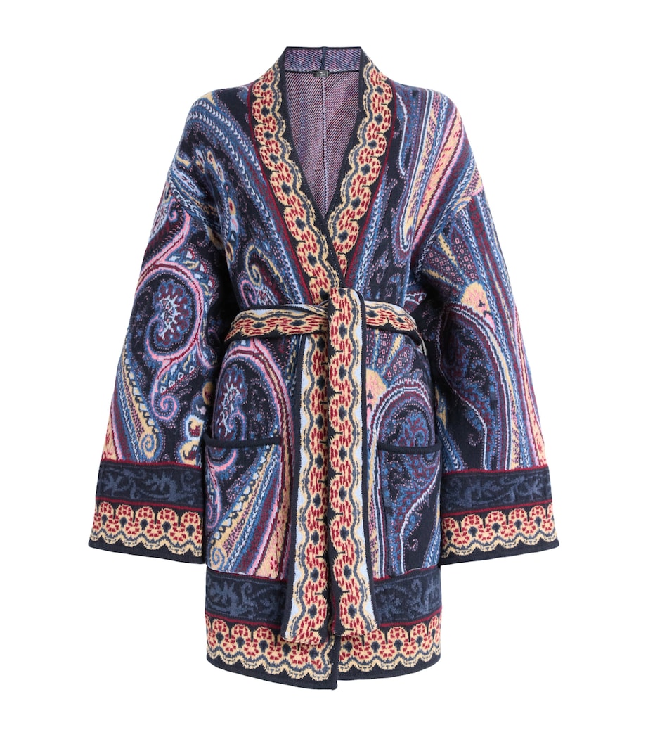 Etro Womens Paisley Waist-Belt Cardigan Blue Image 1